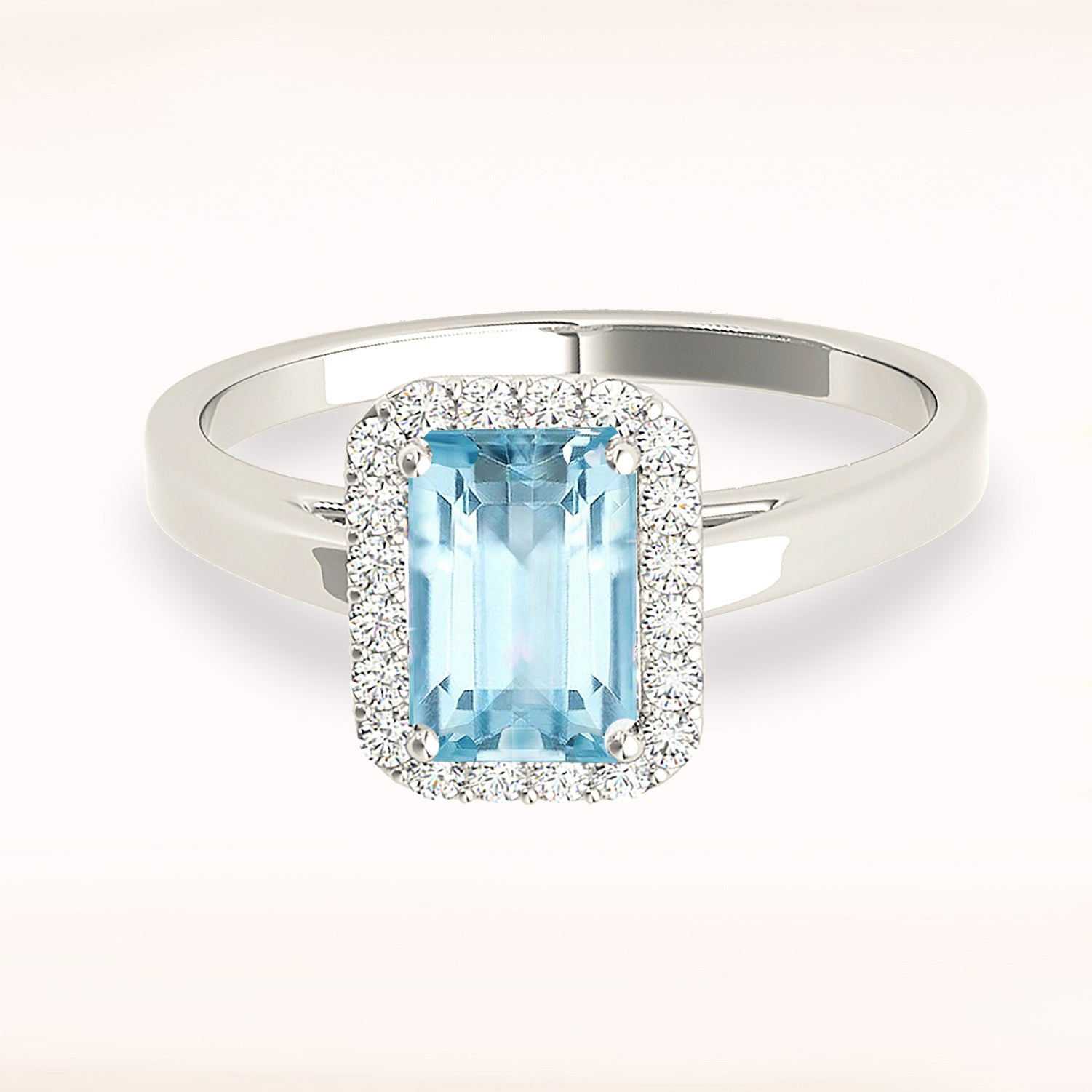 1.00 Carat Genuine Emerald Cut Aquamarine Ring with Diamond Halo - Elegant Wedding, Engagement & Anniversary Jewelry Gift for Her