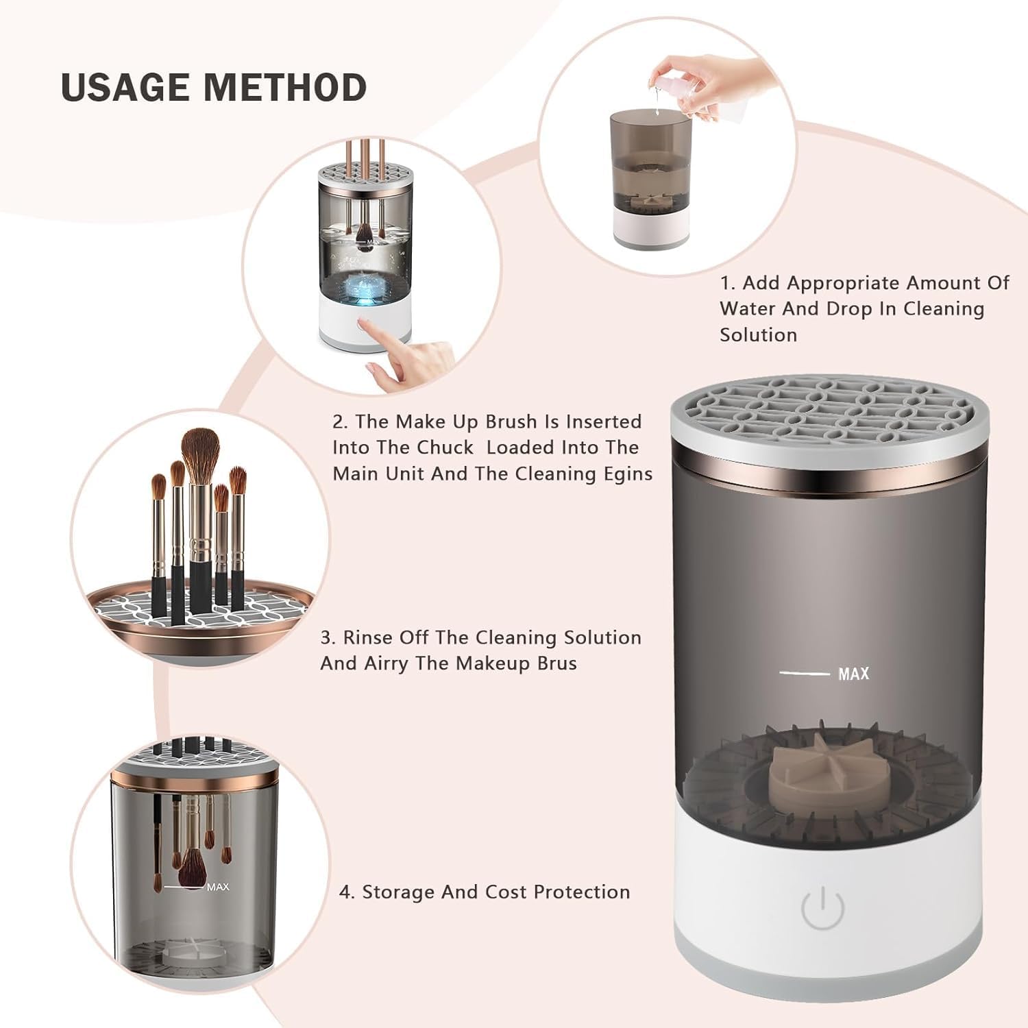 TIREE Electric Makeup Brush Cleaner Machine - Portable USB Automatic Spinner for Fast Washing & Drying | Fits All Brush Sizes | Perfect for Home, Salon & Travel Use (Pack of 1)
