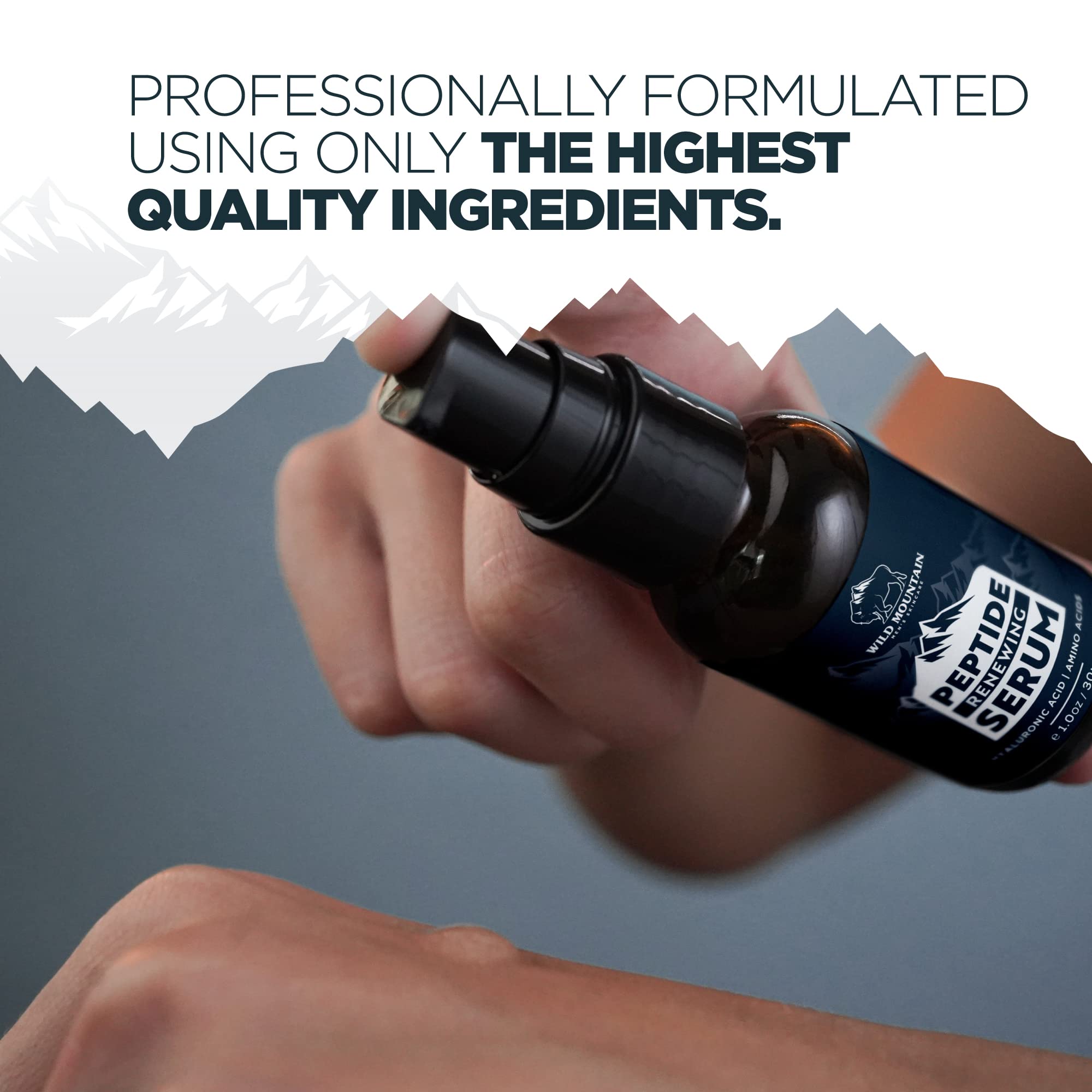Wild Mountain Peptide Face Serum for Men - Hydrating Hyaluronic Acid & Collagen Boosting Amino Acids Anti-Aging Serum - Skin Brightening Treatment - 1 oz - Perfect for Daily Skincare Routine & Reducing Wrinkles