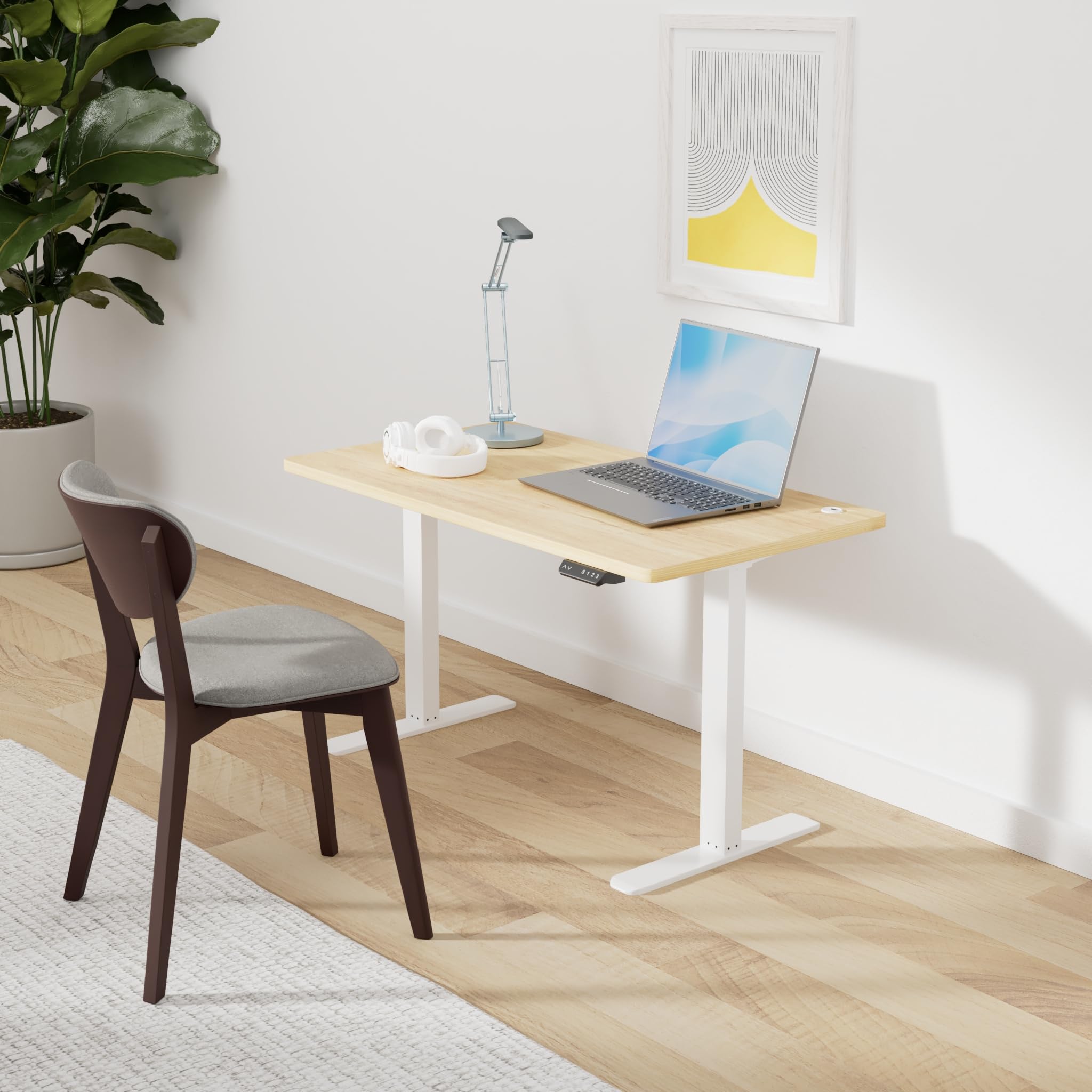 CubiCubi Electric Standing Desk 40 x 24 Inches - Height Adjustable Sit Stand Desk for Home Office, Ergonomic Computer Workstation in Light Rustic Brown - Perfect for Remote Work, Gaming & Study Setup