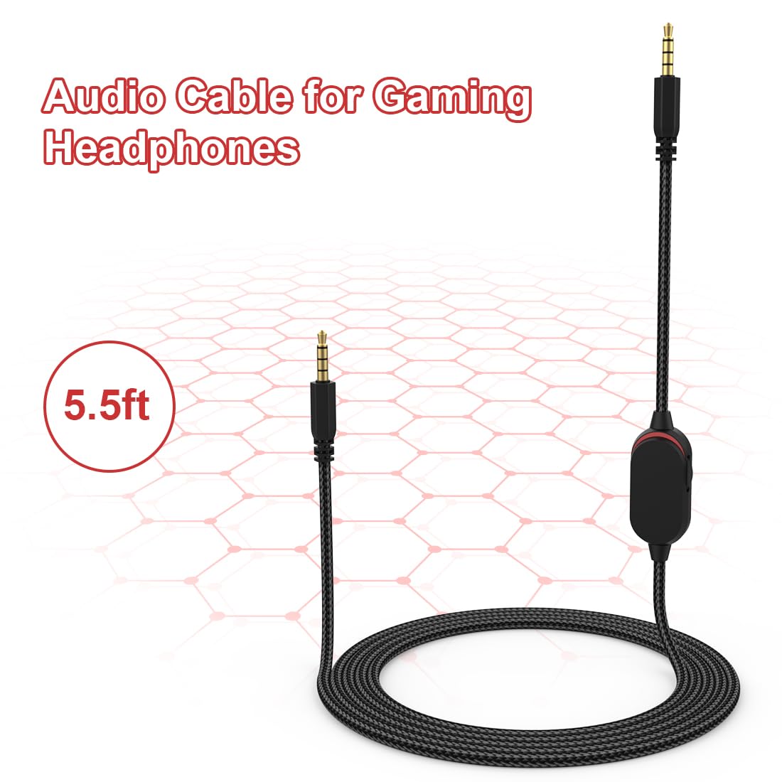 AW920H Detachable Gaming Headset Cable - Compatible with Alienware AW720H/AW310H/AW510H/988 Headsets - Nylon Braided Wire with Inline Mute & Volume Control (5.5ft) - Perfect for PC Gaming, Streaming, and Online Meetings