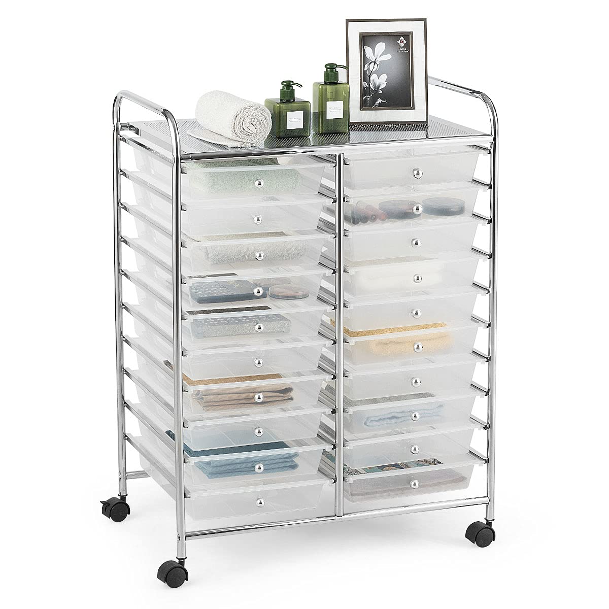 20-Drawer Rolling Storage Cart with Universal Wheels - Multipurpose Mobile Utility Organizer for Classroom, Office, School & Home - Perfect for Craft Supplies, Office Stationery & Home Organization
