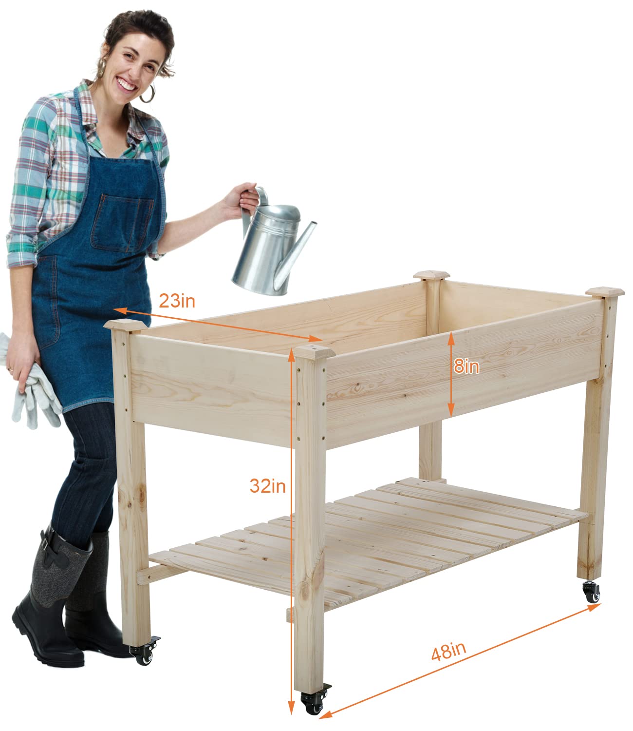 Elevated Raised Garden Bed Kit with Wheels & Shelf - Wood Planter Box with Legs for Outdoor Gardening, Patio, Backyard & Greenhouse - Perfect for Growing Vegetables, Herbs & Flowers