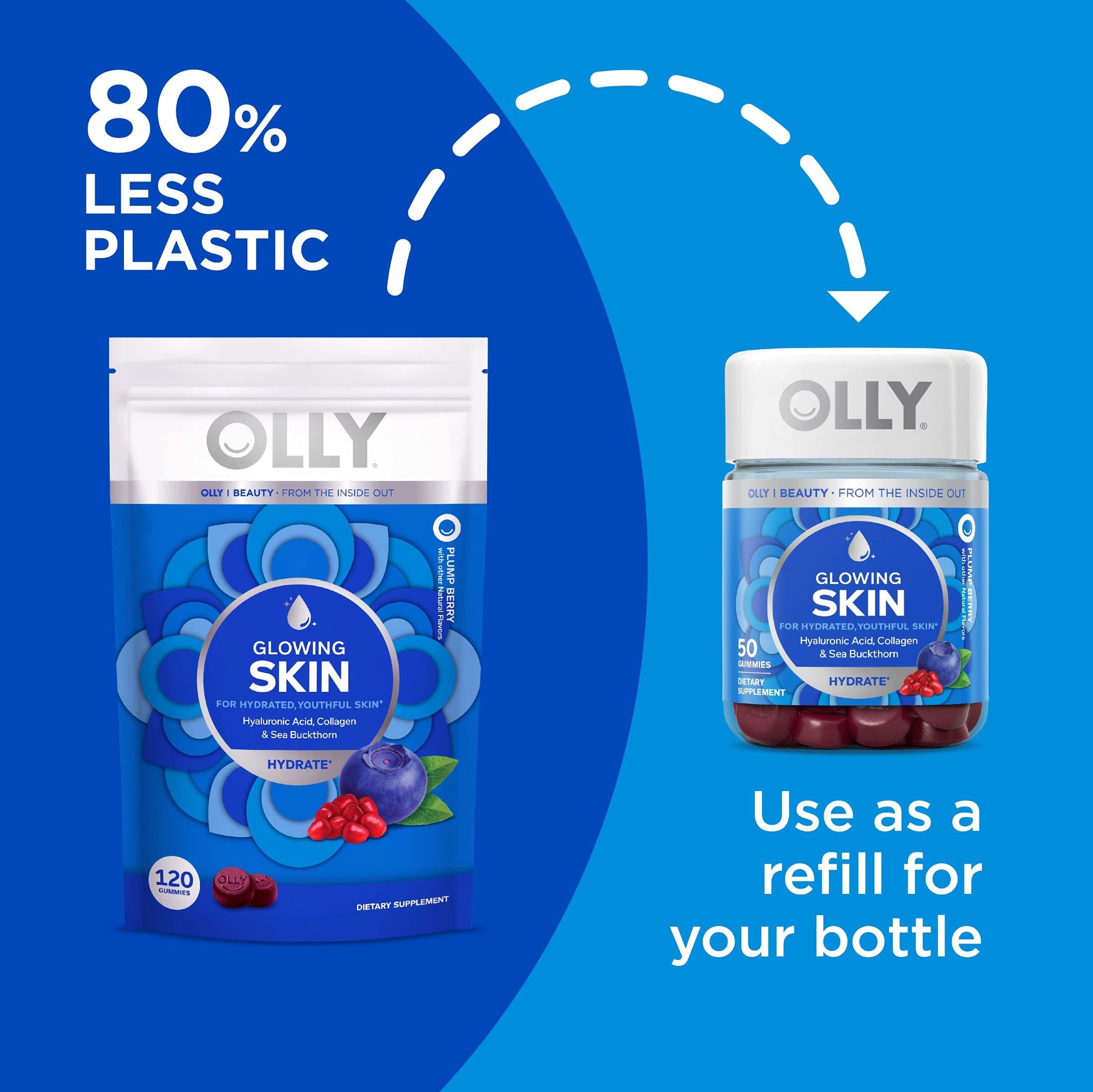 OLLY Glowing Skin Collagen Gummies with Hyaluronic Acid & Sea Buckthorn - Berry Flavor Chewable Supplement for Hydrated & Youthful Skin - 120 Count Pouch (Pack of 6, 60 Day Supply) - Perfect for Daily Skincare Routine & On-the-Go Beauty Boost