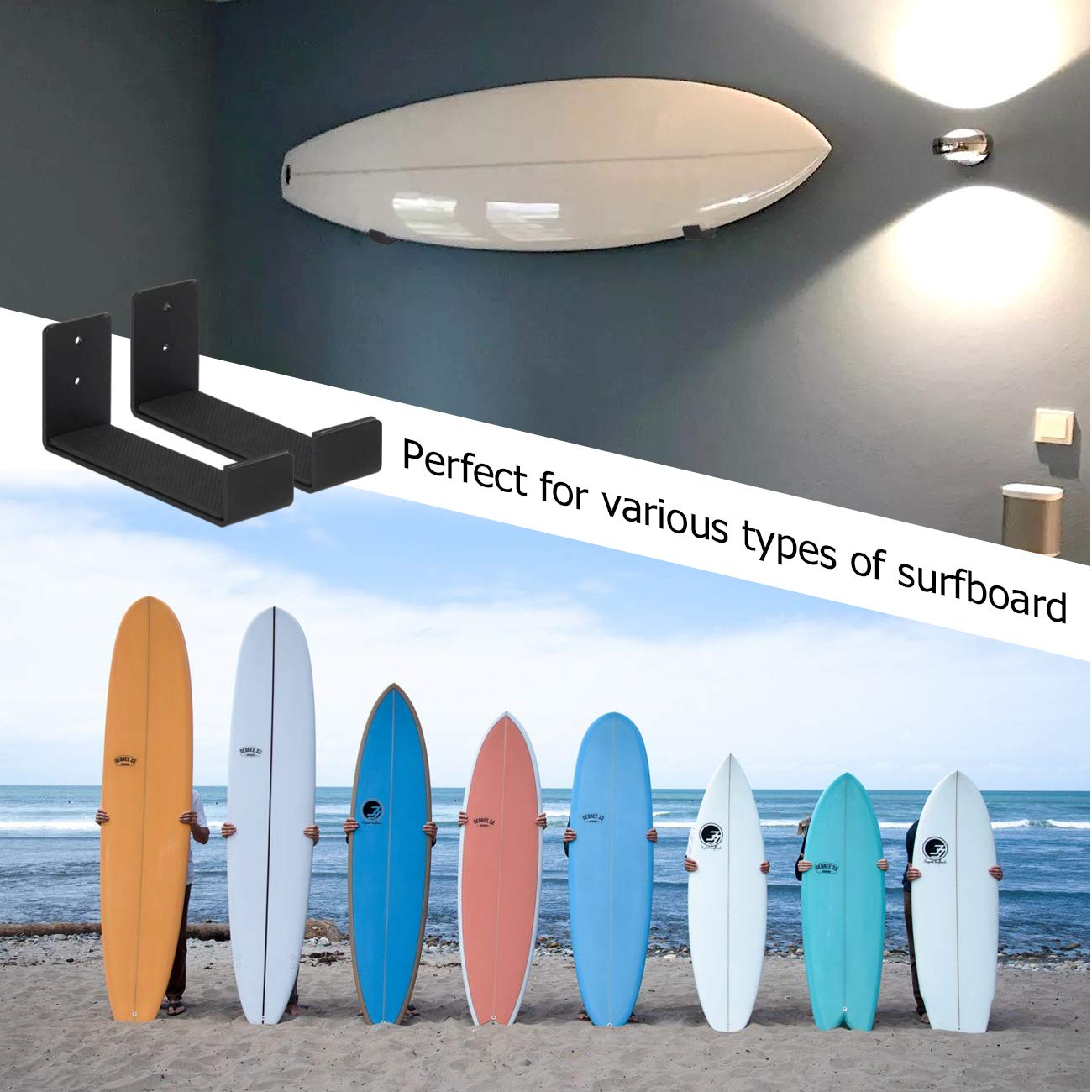 Premium Solid Aluminum Surfboard Wall Rack - Heavy Duty Snowboard Display Mount for Short & Long Boards - Secure Wall Storage for Surfboards, Snowboards, Wakeboards - Perfect for Garage, Beach House, or Sports Room Organization