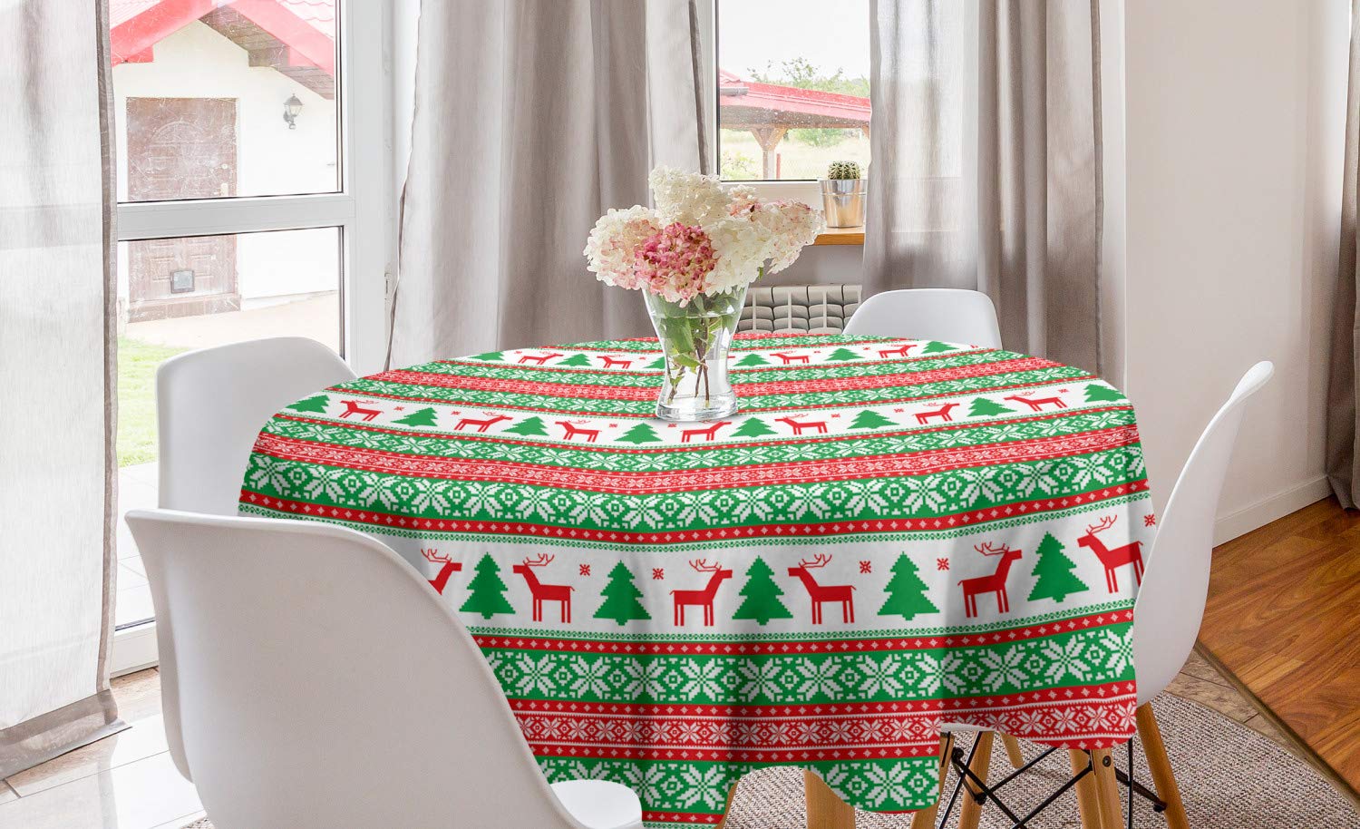 Ambesonne Christmas Round Tablecloth 60