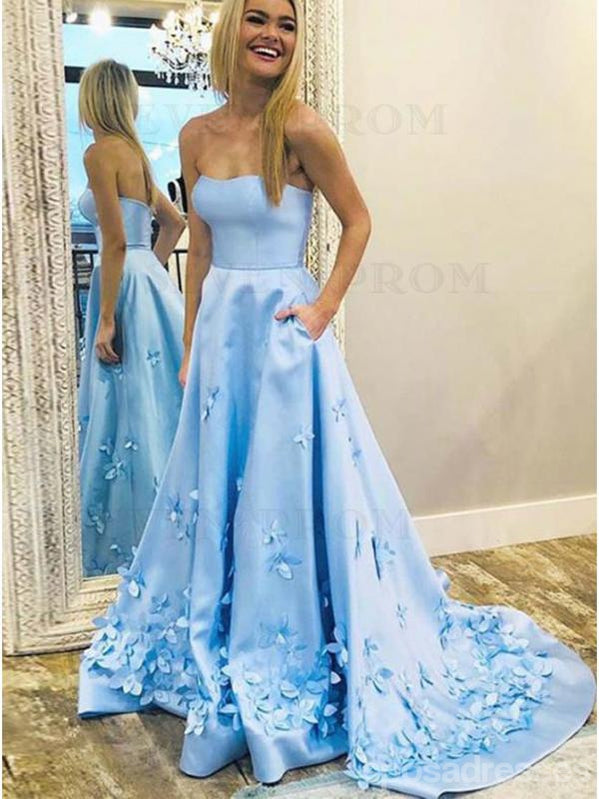 Elegant Floral Blue A-Line Sweetheart Long Prom Dress for Women | Affordable Formal Gowns for Dances & Special Occasions | Perfect for Homecoming, Prom Night & Evening Events