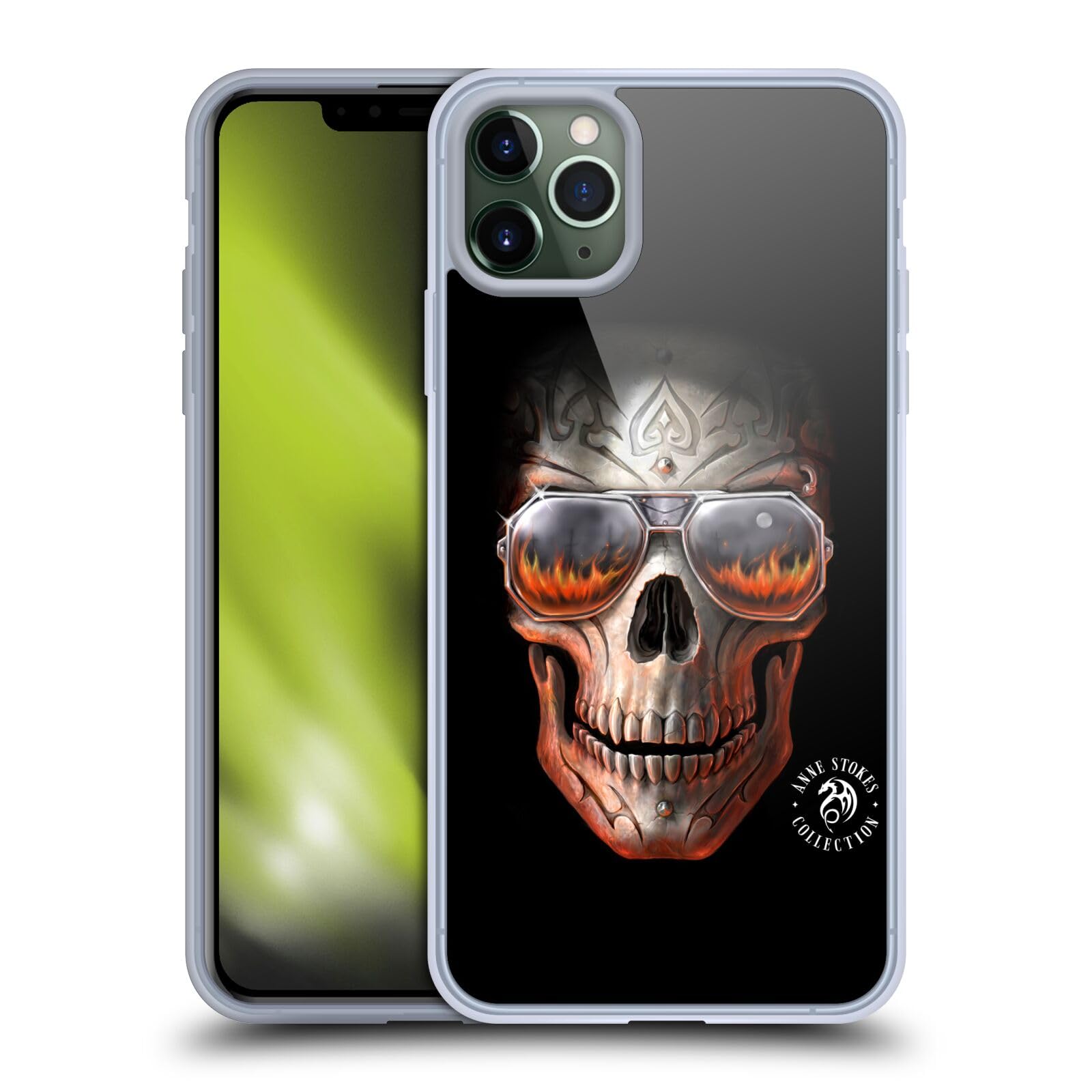 Officially Licensed Anne Stokes Skull Fire Tribal Soft Gel Case for Apple iPhone 11 Pro Max - Protective Phone Cover with Unique Gothic Design, Perfect for Halloween, Cosplay & Alternative Fashion Lovers