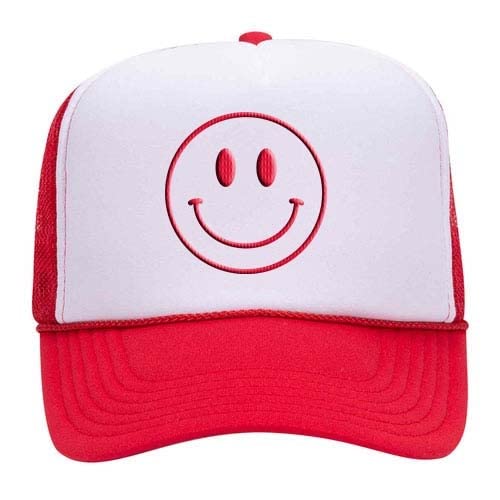 Happy Face Smile Embroidered Unisex Trucker Hat - Foam Front & Mesh Back - Perfect for Outdoor Activities, Sports & Casual Wear