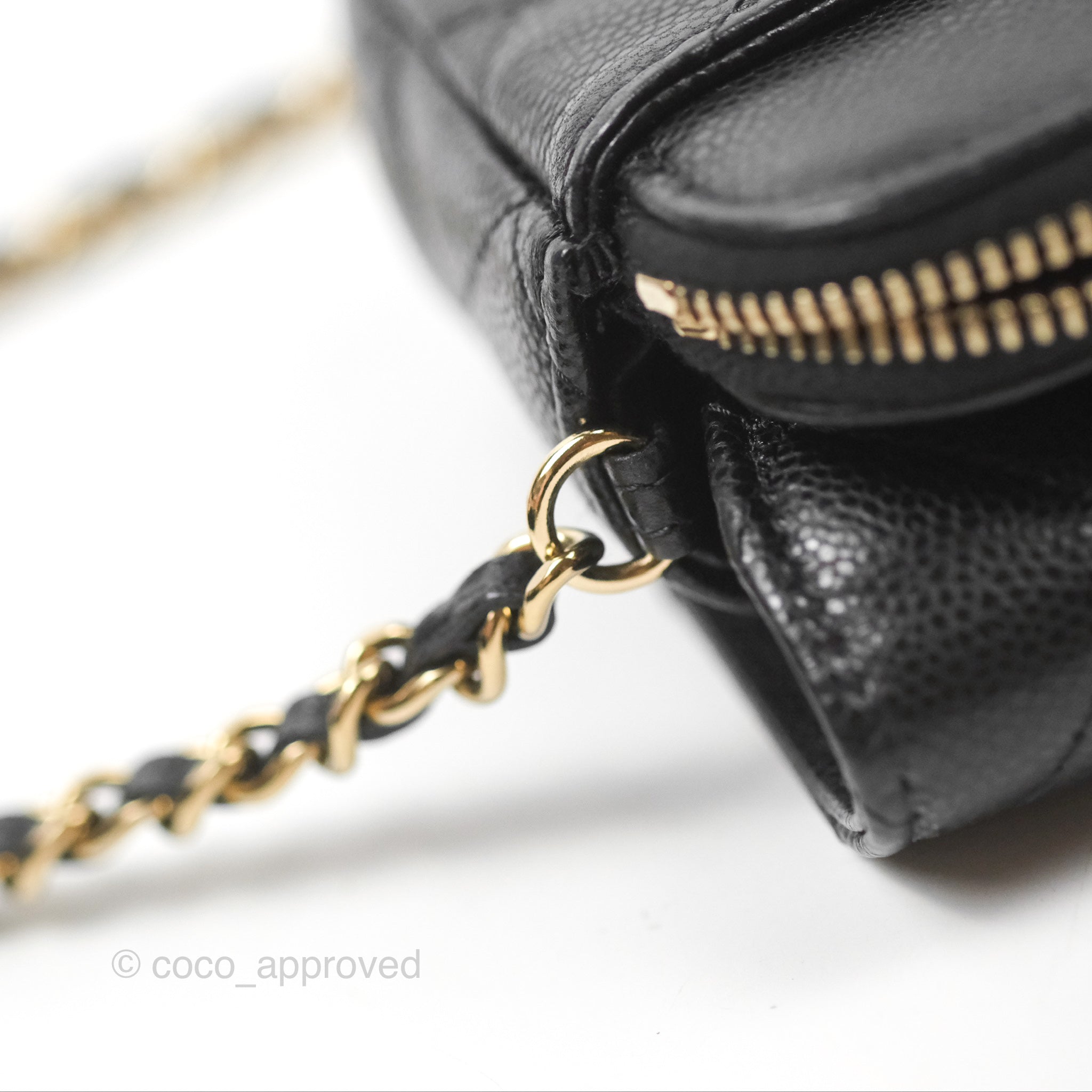 Chanel Classic Flap Phone Holder with Chain - Black Caviar Leather & Gold Hardware | Luxury Phone Crossbody Bag for Women | Perfect for Parties, Shopping & Everyday Use