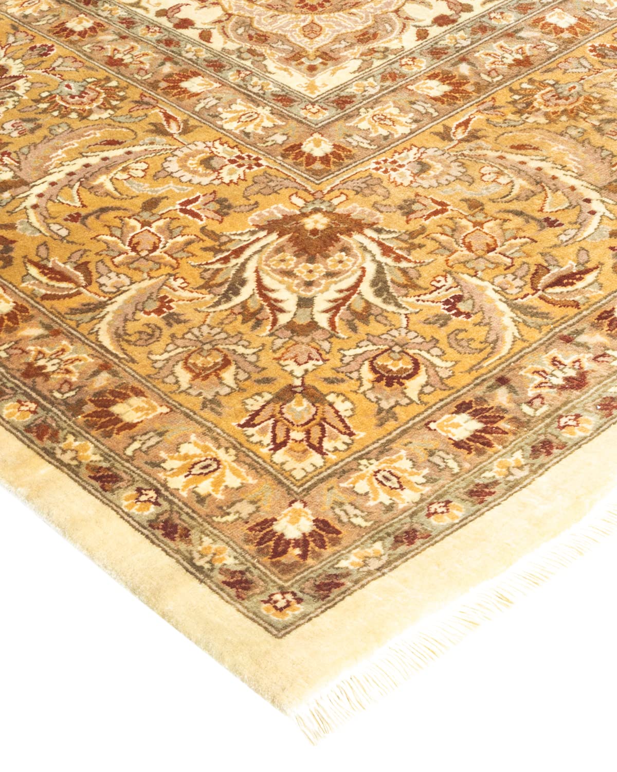 Handmade Wool Oriental Mogul Ivory 8x10 Area Rug - Solo Rugs One of a Kind Hand Knotted Traditional Design for Living Room, Bedroom & Home Decor