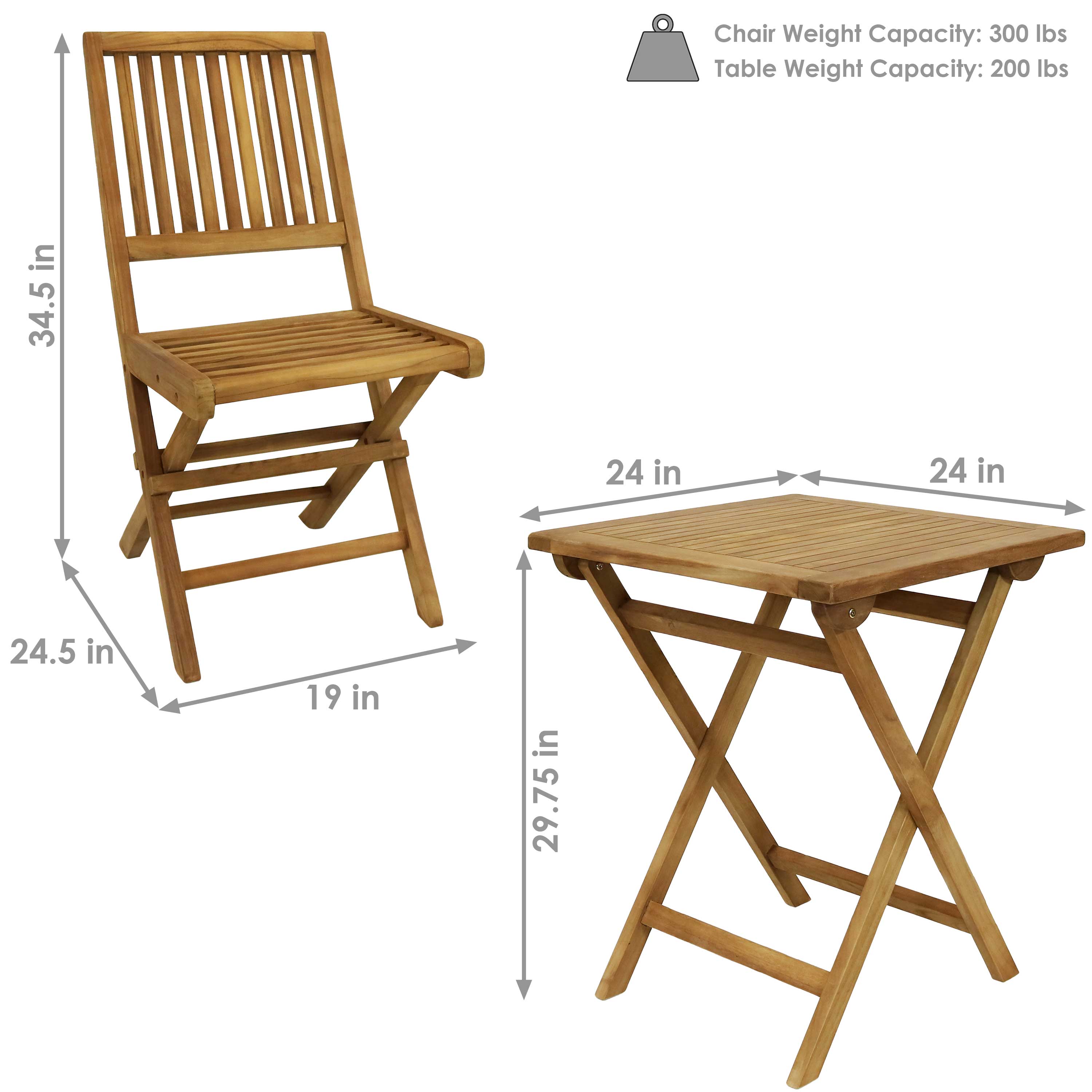 Sunnydaze Nantasket 3-Piece Outdoor Wooden Bistro Set - Patio Dining Table with 2 Chairs for Garden, Balcony, or Backyard - Perfect for Morning Coffee & Outdoor Entertaining
