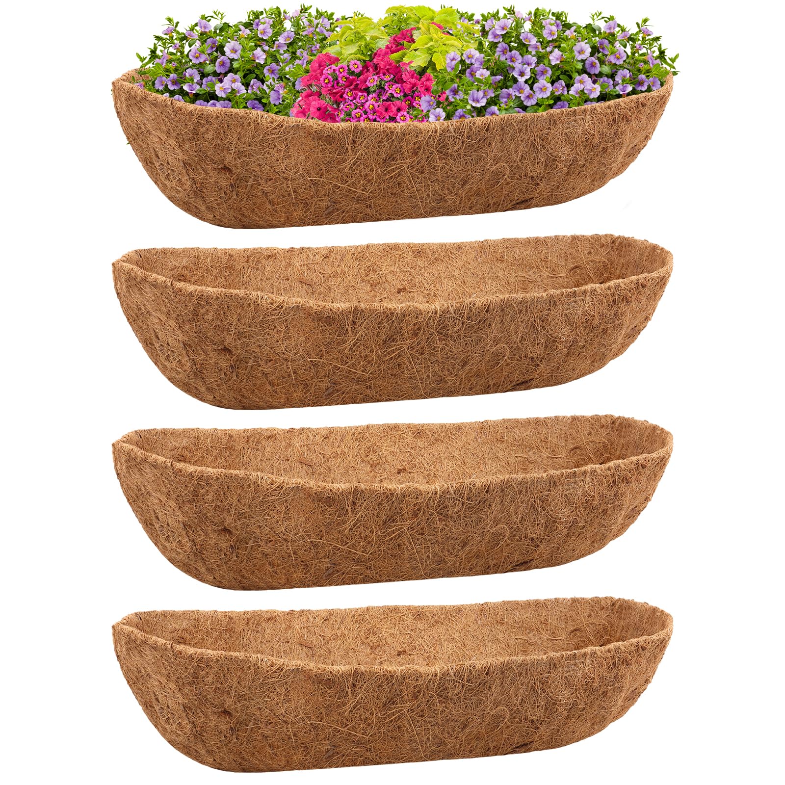 Riare 4 Pack 30 Inch Coco Coir Planter Liners - Natural Coconut Fiber Replacement Liners for Window Boxes, Wall Planters & Deck Railings - Perfect for Indoor/Outdoor Gardening & Home Decor
