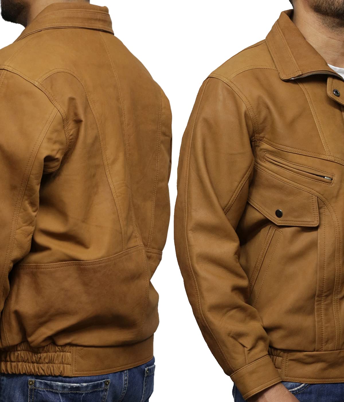 BRANDSLOCK Men's Genuine Leather Bomber Jacket - Stylish & Durable Outerwear for Casual Wear, Motorcycle Riding & Night Out