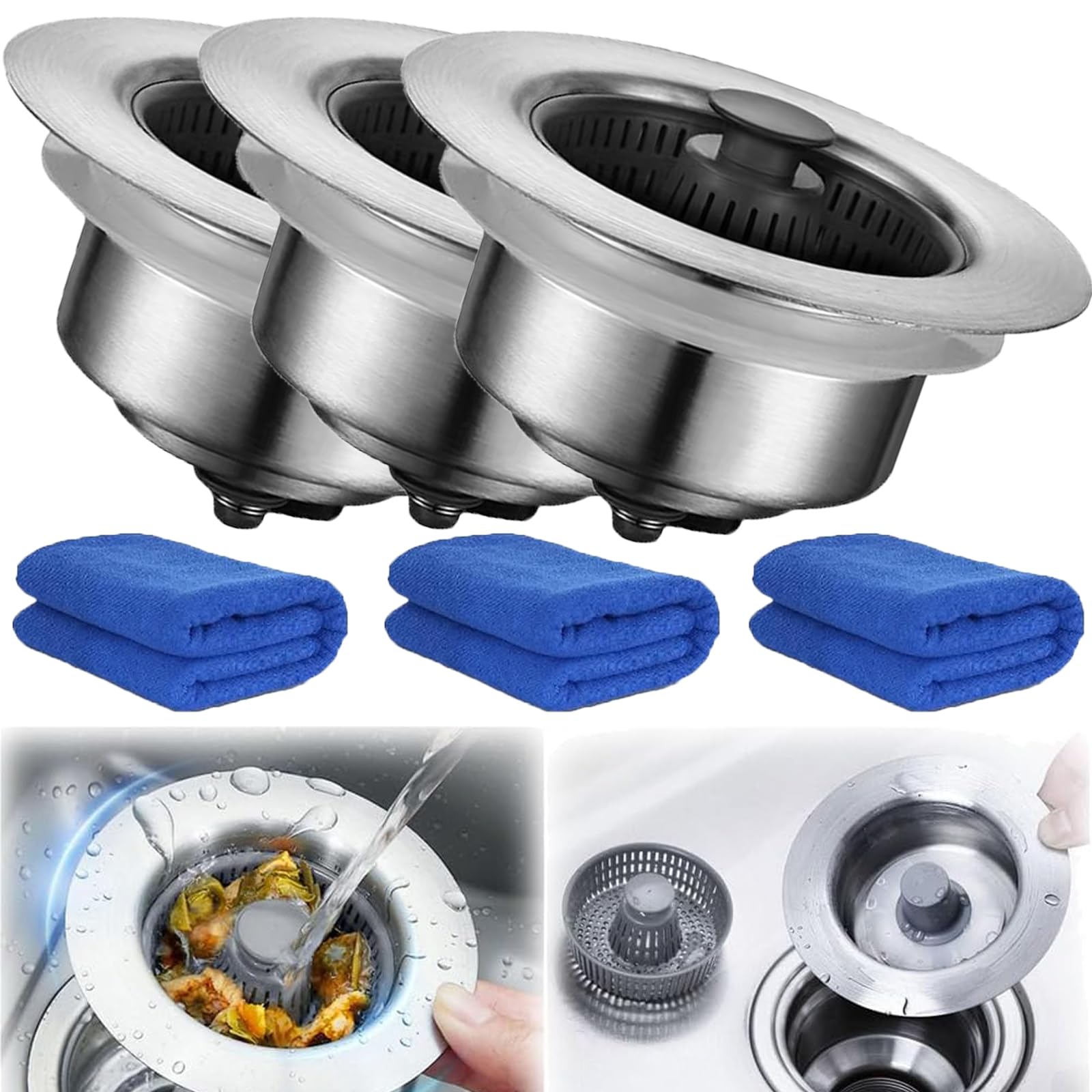 **Peshoriadm Sink Strainer - 3PCS Press-Type Kitchen Sink Drain Filter with Bounce Core for Easy Cleaning | Perfect for Kitchen, Bathroom & Utility Sinks**