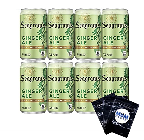 Seagrams Ginger Ale Soda - 8 Pack of 7.5 fl oz Cans | Refreshing Ginger Flavor Soft Drink | Perfect for Parties, Picnics & Home Refreshment | Includes 3 Resealable Storage Pouches for On-the-Go Convenience