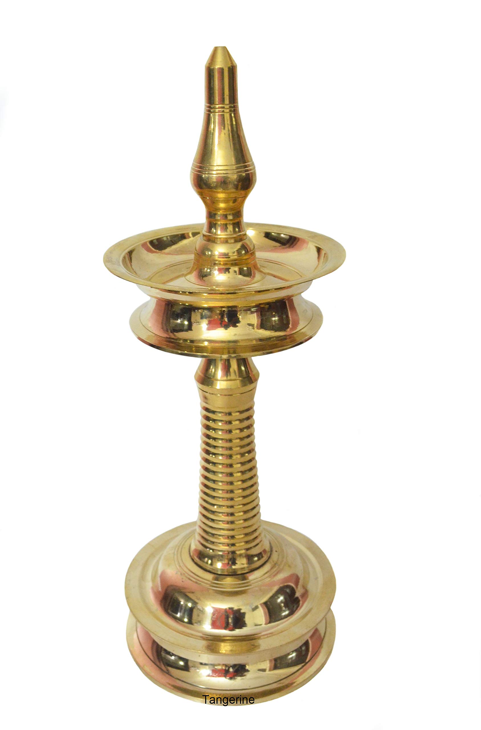 TANGERINE Traditional Kerala Brass Nilavilakku Oil Lamp - 12 Inch Height Handcrafted Diya for Pooja, Home Decor & Wedding Ceremonies