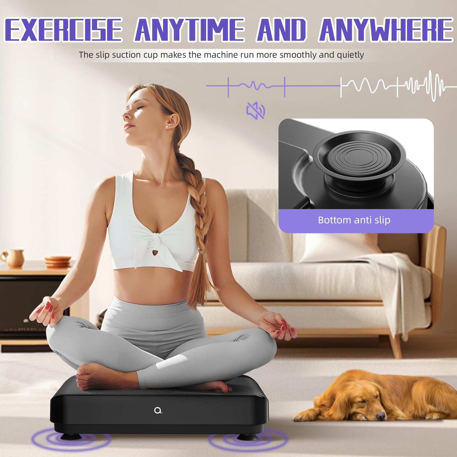 Bluetooth Vibration Plate Exercise Machine - 9 Modes Power Fitness Platform for Home Workouts, Lymphatic Drainage & Weight Loss | Full Body Vibration Trainer for Toning, Circulation & Recovery