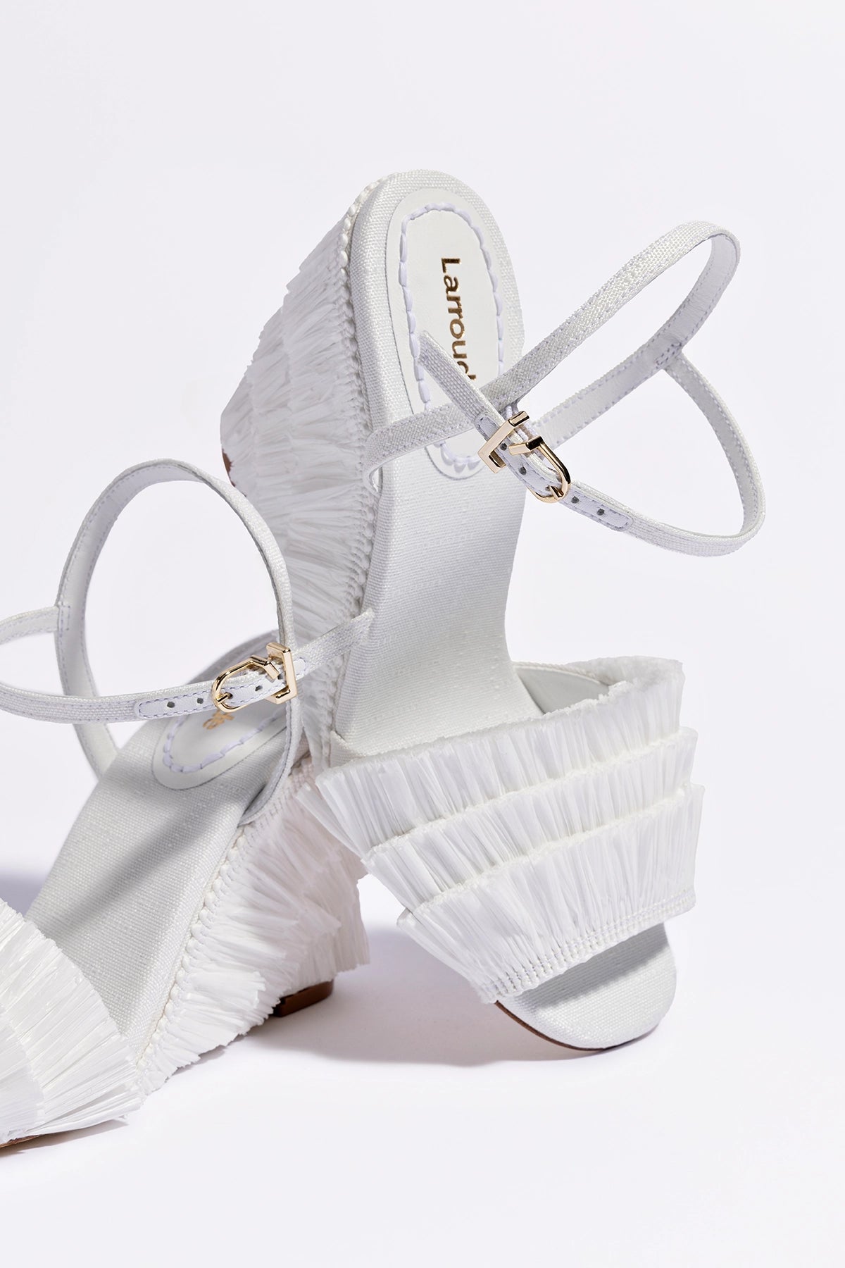 Yves Fringe Wedge Sandals in White Raffia - Comfortable Summer Beach Wedding Shoes for Women