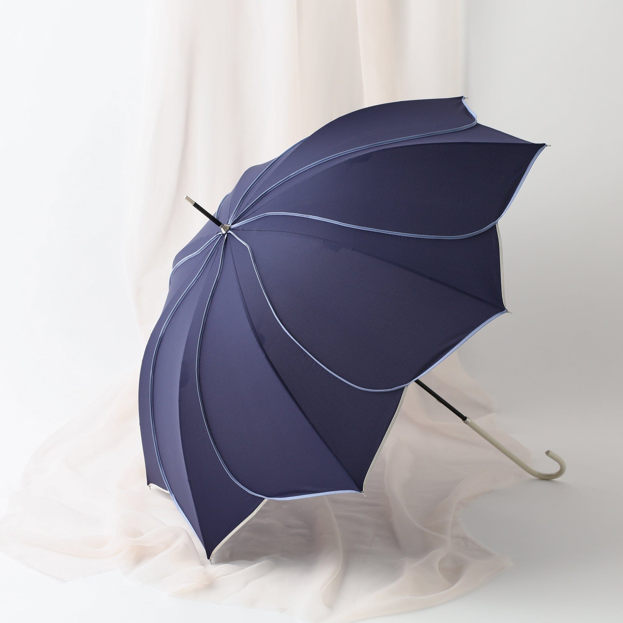 Bicolor Piping Umbrella Navy Blue - Stylish Waterproof Windproof Compact Travel Umbrella for Men & Women - Perfect for Rainy Days, Commuting, and Outdoor Activities
