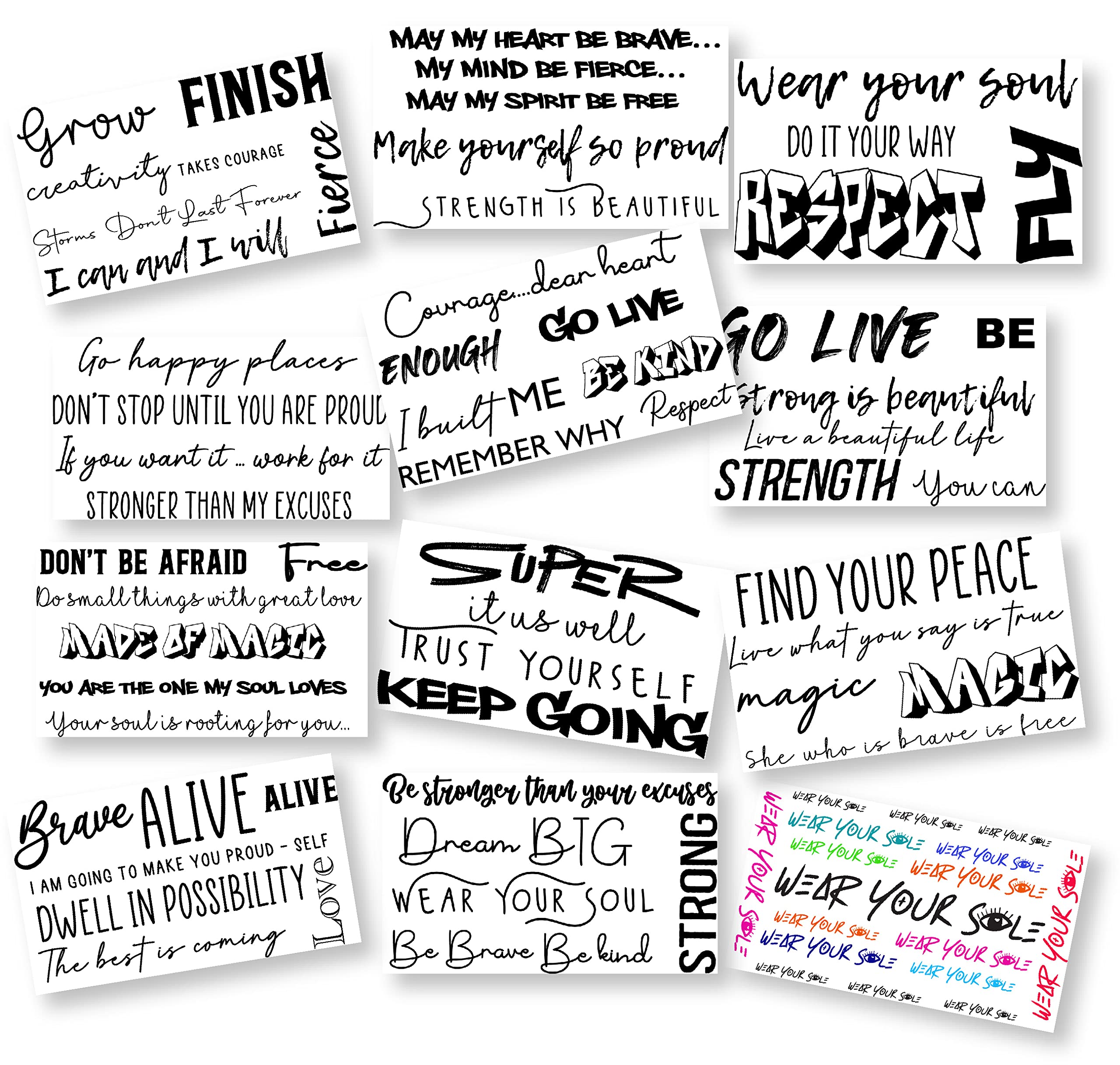 Small Shoe Tattoo Stickers - Black & White Word Designs for Sneakers, Shoes & Accessories - Perfect for Customizing Footwear, Skateboards & Laptops