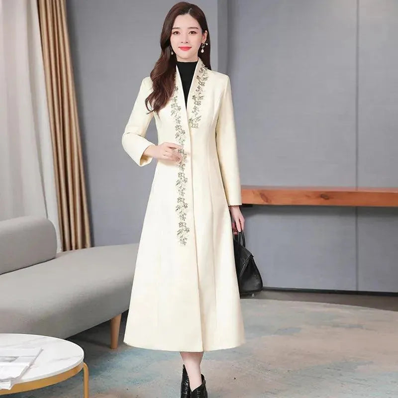 Women's Embroidered Wool Coat - Elegant Winter Overcoat for Women | Perfect for Office, Parties & Cold Weather Fashion