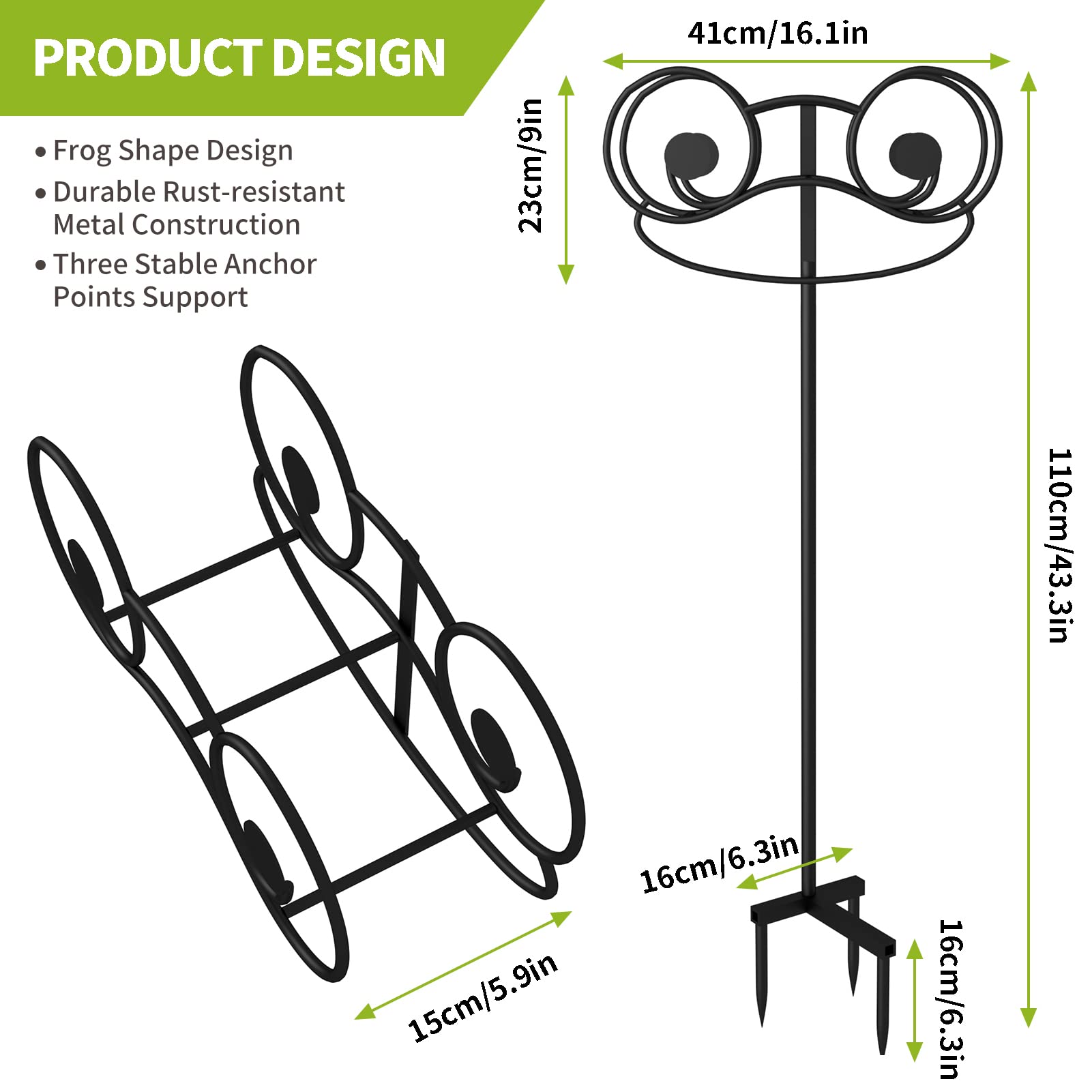 EYMPEU Metal Garden Hose Holder with Frog Design - Free Standing Outdoor Water Hose Stand for Garden Storage | Perfect for Yard, Patio, and Lawn Organization
