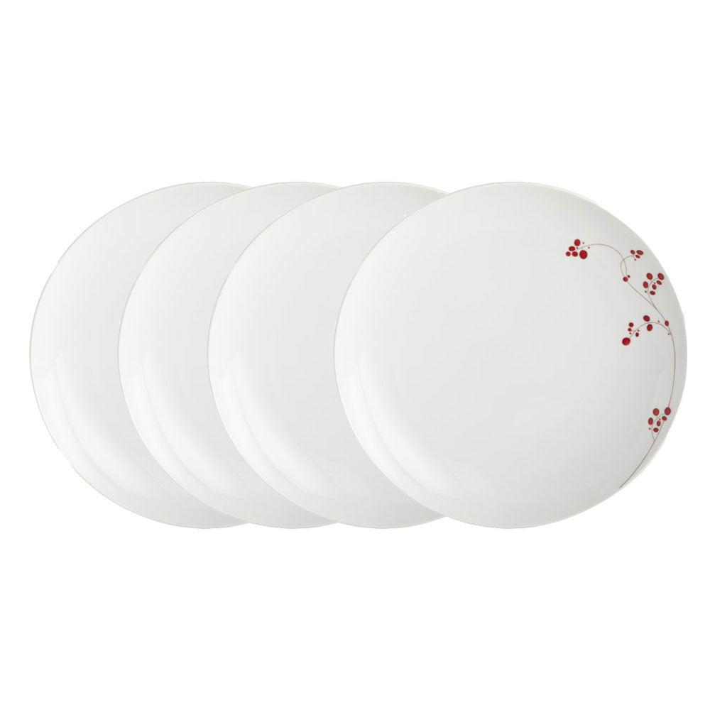 Red Berries Set of 4 Dinner Plates - Elegant Ceramic Tableware for Home Dining, Parties & Entertaining - Perfect for Family Meals, Holiday Gatherings & Restaurant Use