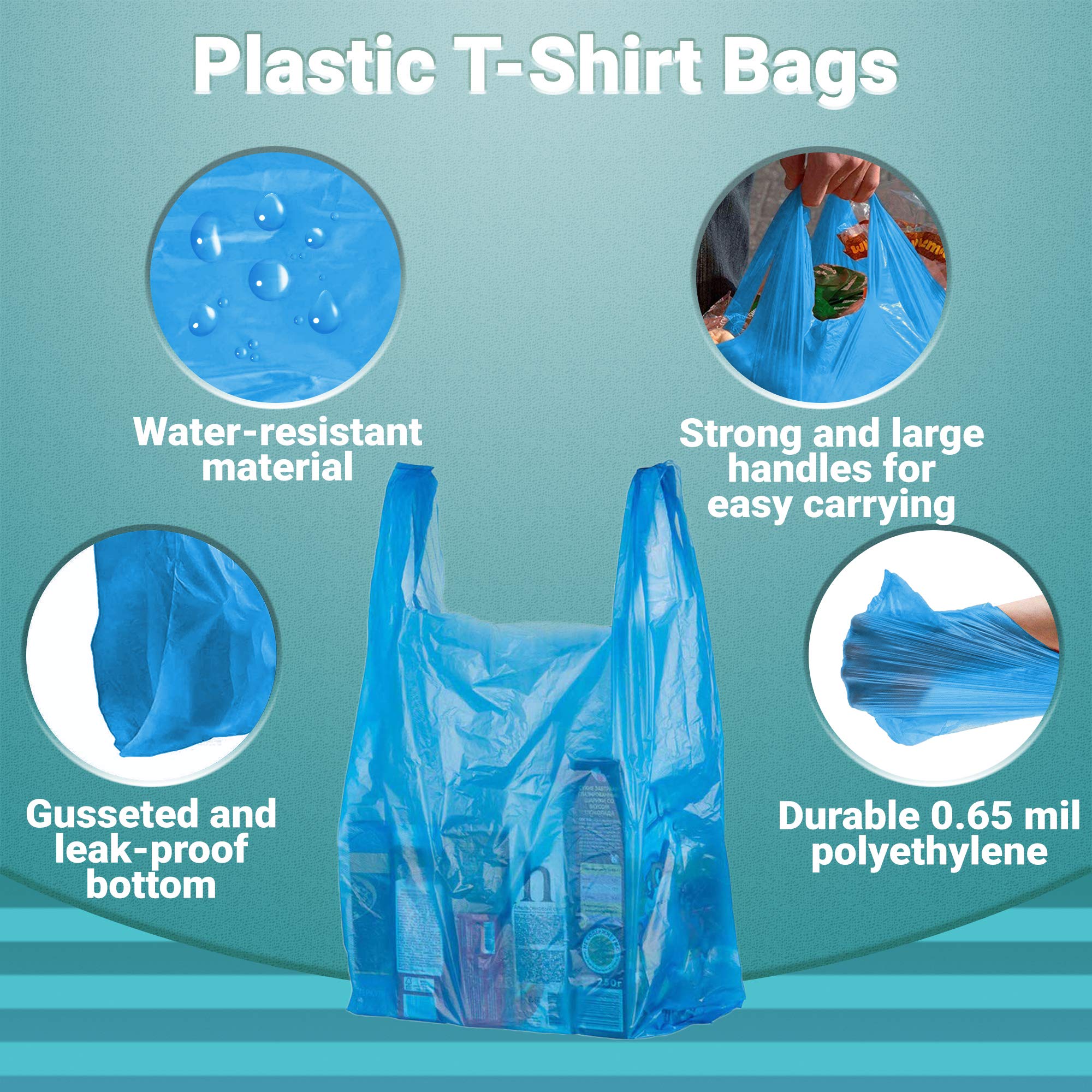 APQ 1000 Pack Blue T-Shirt Bags 12x8x24 - Ultra Thin 0.65mil Polyethylene Grocery Bags with Handles for Retail Stores & Restaurants | Perfect for Shopping, Takeout, and Convenient Carry-Out