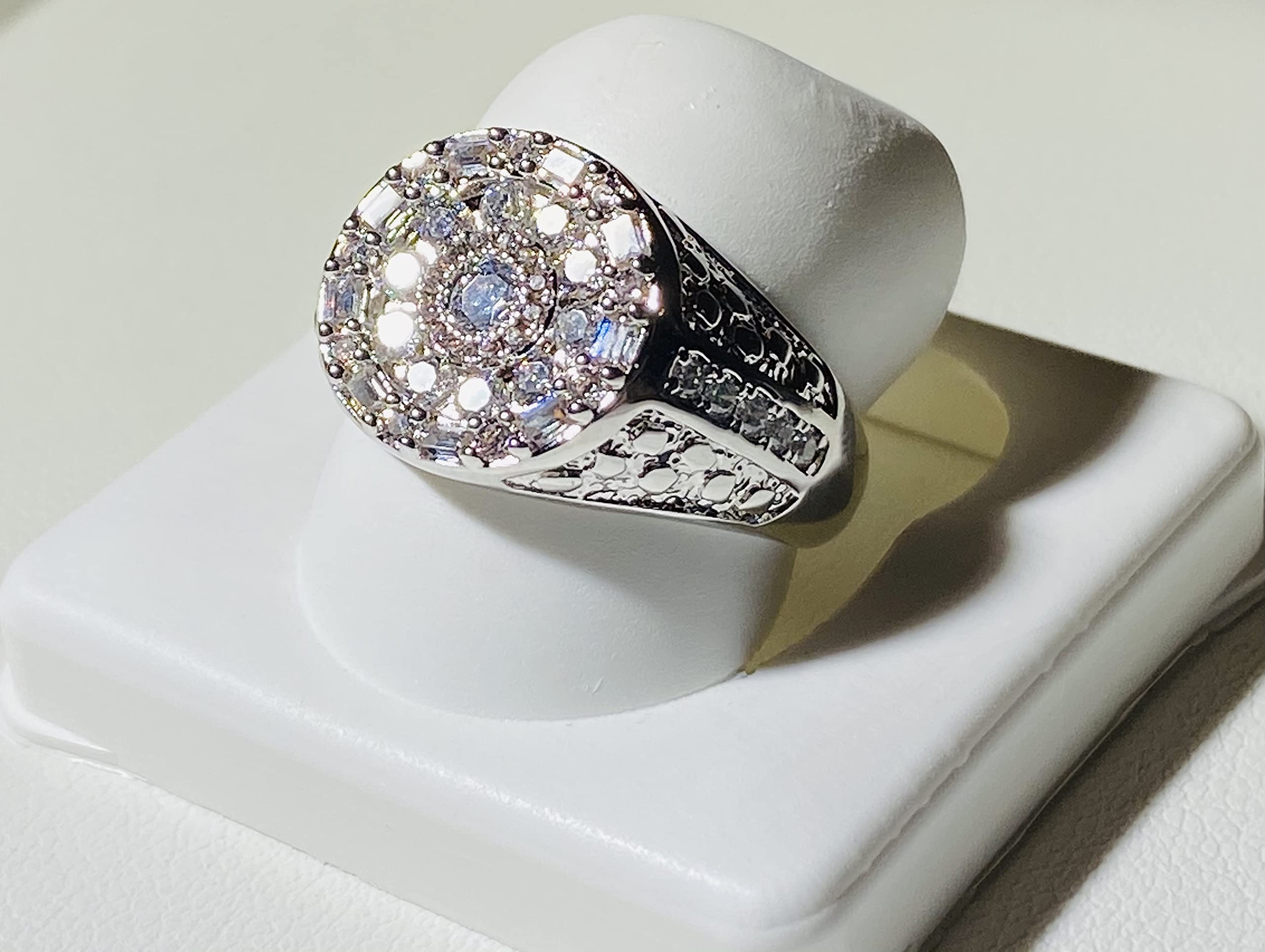 14K Rhodium Plated CZ Diamond Pinky Ring for Men - Iced Out Hip Hop Jewelry, Wedding Band, Promise Ring, Engagement Ring (Sizes 6-10) | Perfect Gift for Anniversary, Valentine's Day & Special Occasions