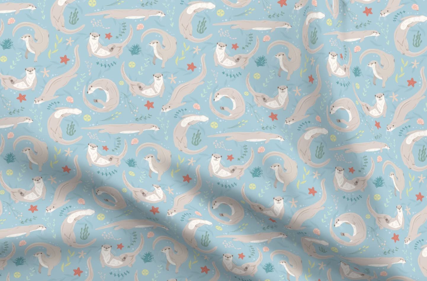 Otters Sea Ocean Printed Minky Fabric Fat Quarter - Soft Plush Fabric for Sewing Baby Blankets, Quilt Backing & DIY Crafts - Perfect for Nursery Decor, Baby Gifts & Cozy Home Projects
