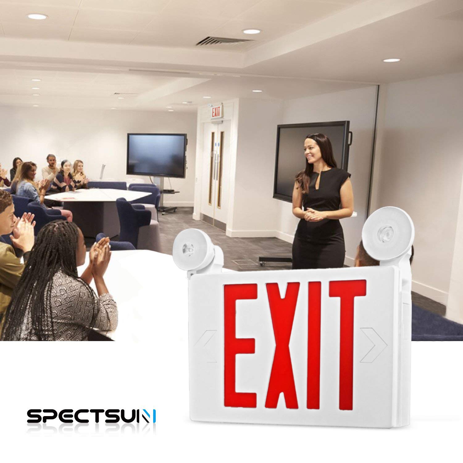 SPECTSUN 4-Pack LED Exit Signs with Battery Backup & Emergency Lighting - Hardwired Double-Sided Fire Exit Signs for Home, Office & Commercial Buildings - Perfect for Power Outages & Emergency Evacuations