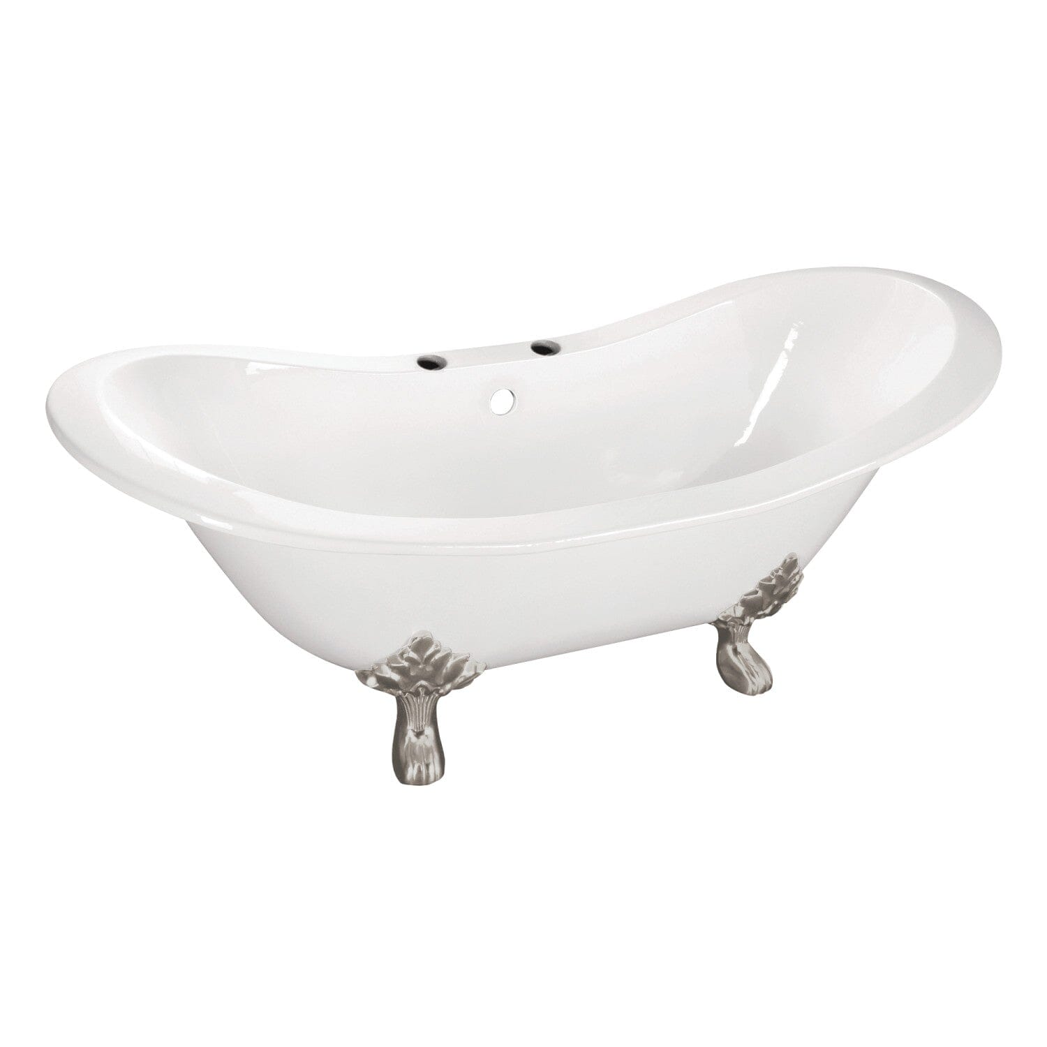 61 Inch Aqua Eden Cast Iron Oval Double Slipper Clawfoot Bathtub with 7 Inch Faucet Drillings - Vintage Freestanding Soaking Tub for Luxury Bathroom & Spa Retreat