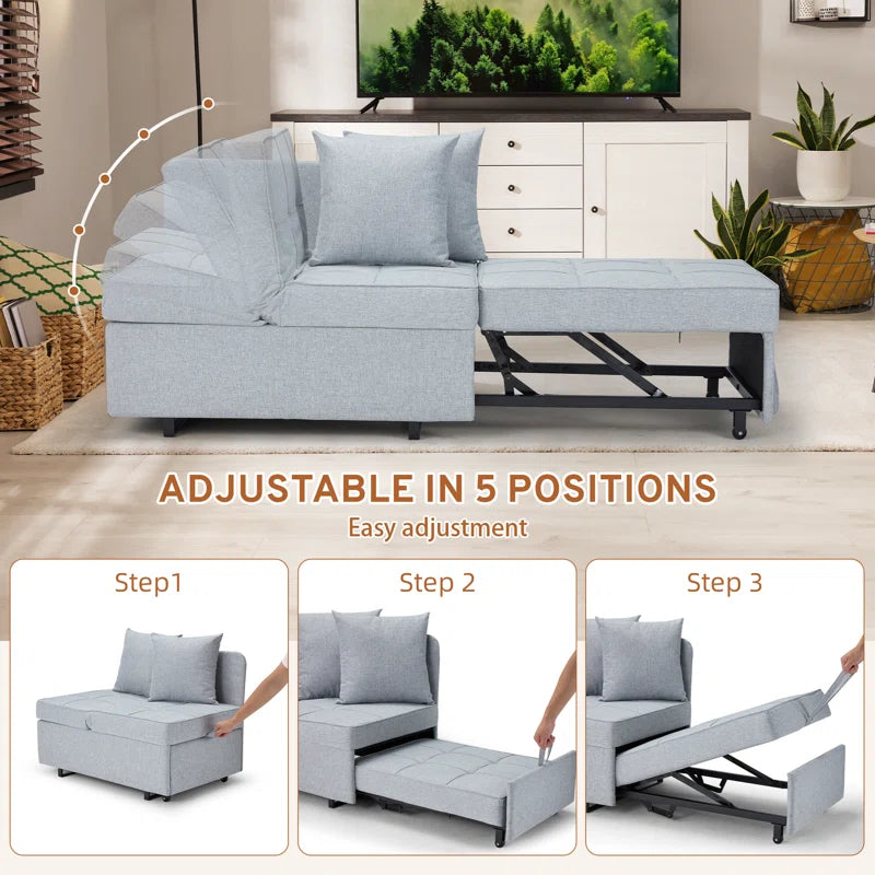 EROMMY 3-in-1 Convertible Sleeper Sofa Chair Bed - 5-Position Adjustable Backrest, Foldable Guest Bed with Premium Faux Linen Fabric in Light Gray - Perfect for Small Spaces, Living Rooms & Apartments