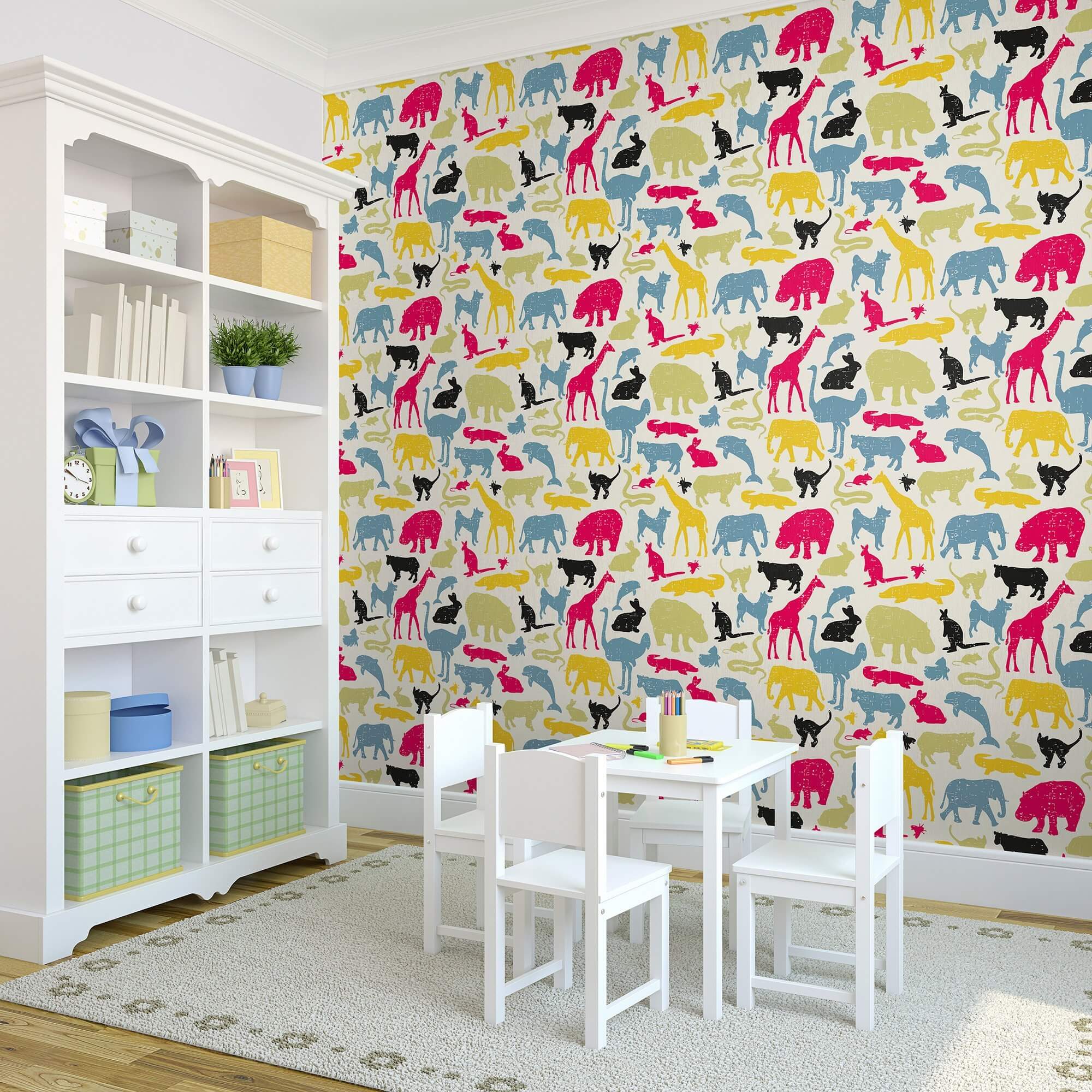 Blue and Fuchsia Animal Print Peel & Stick Removable Wallpaper for Kids' Room - 1920 Self-Adhesive Wall Decor for Nursery, Playroom & Bedroom