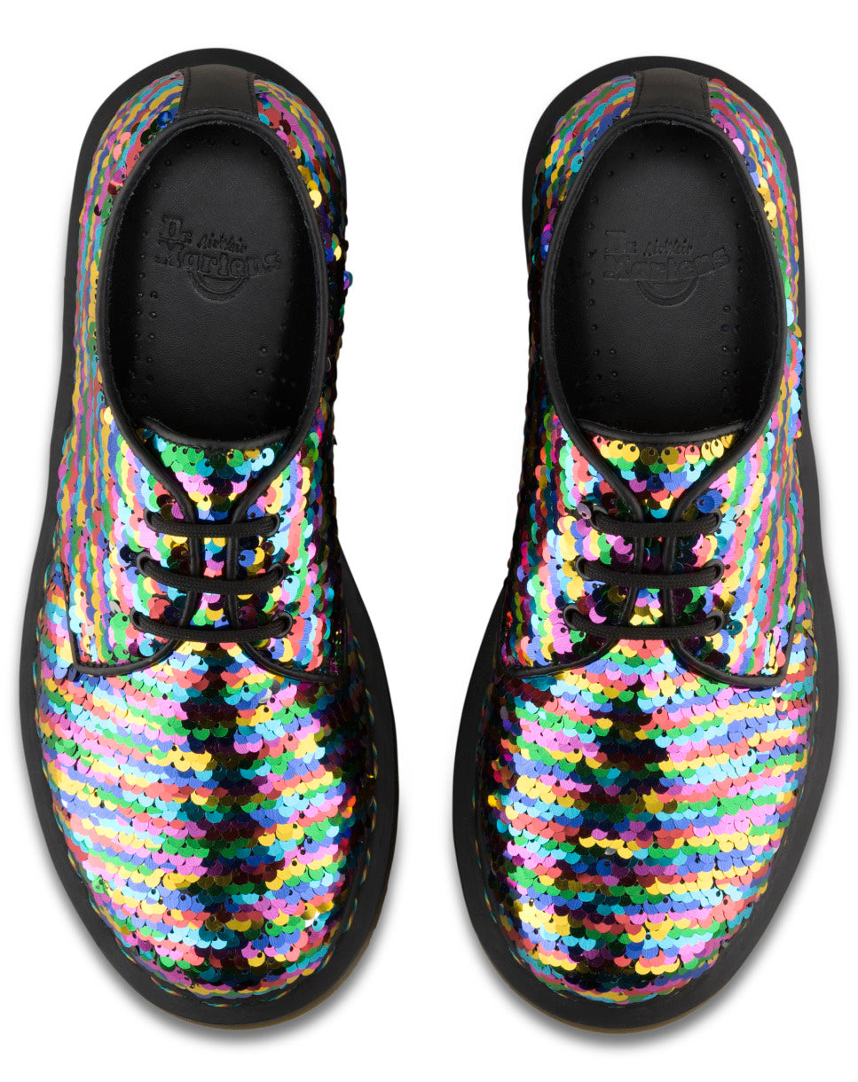 Dr. Martens 1461 Pascal Rainbow Sequin Oxford Shoes - Women's Metallic Glitter Lace-Up Flats for Casual Wear & Party Outfits