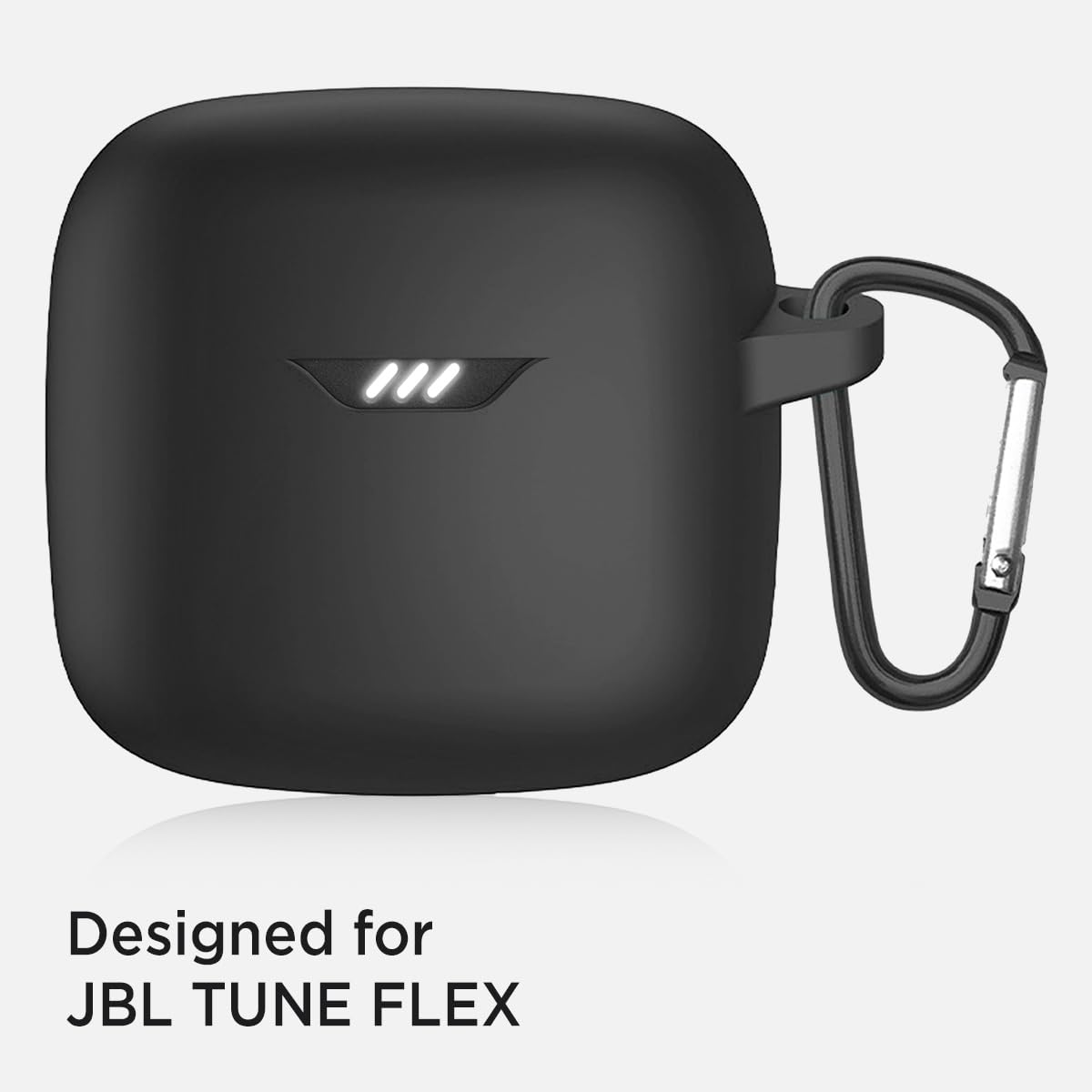 Miimall Protective Silicone Case Cover for JBL Tune Flex - Anti-Lost Keychain, Scratch & Dust Resistant with Carabiner Clip (Black) | Perfect for Gym, Travel & Outdoor Activities