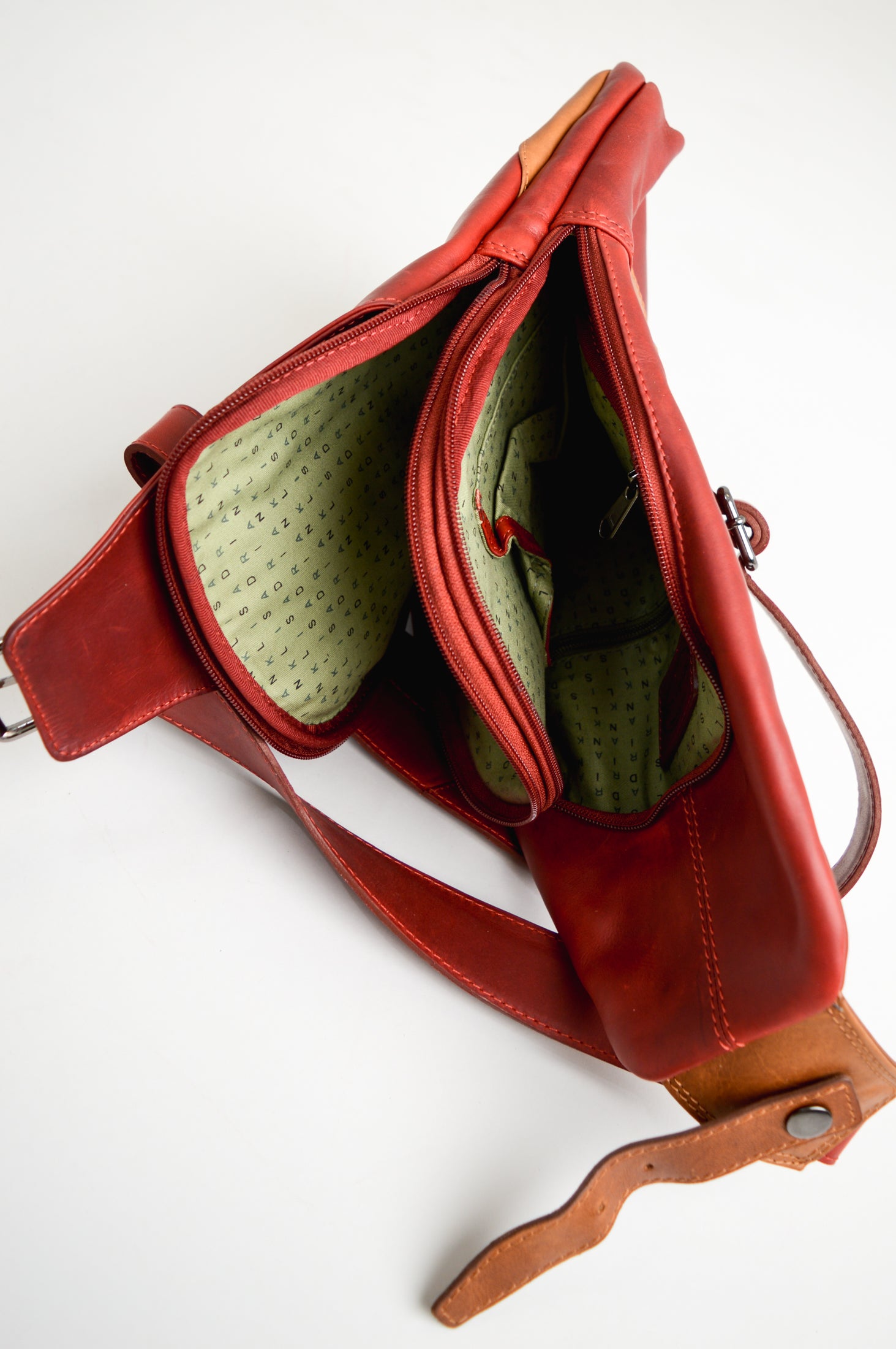 Premium Buffalo Leather Adrian Klis 1854 Sling Bag - Red/Tan Crossbody Bag for Men & Women | Perfect for Travel, Work & Everyday Use