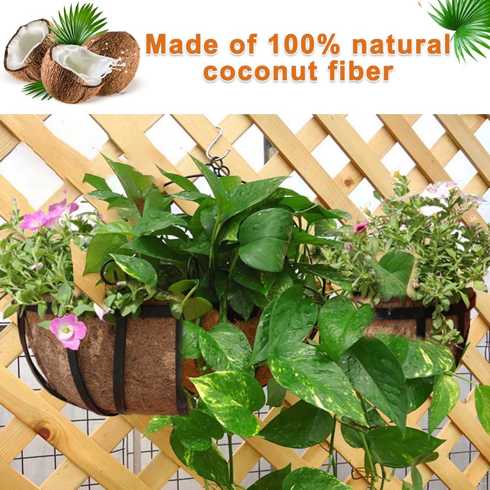 2 Pack Coconut Coir Planter Liners - 24/30/36/48 Inch Half Moon Trough Coco Fiber Replacement for Window Boxes, Hanging Planters & Garden Pots | Durable & Eco-Friendly for Flowers, Vegetables & Fence Baskets | Perfect for Indoor/Outdoor Gardening & Home Decor