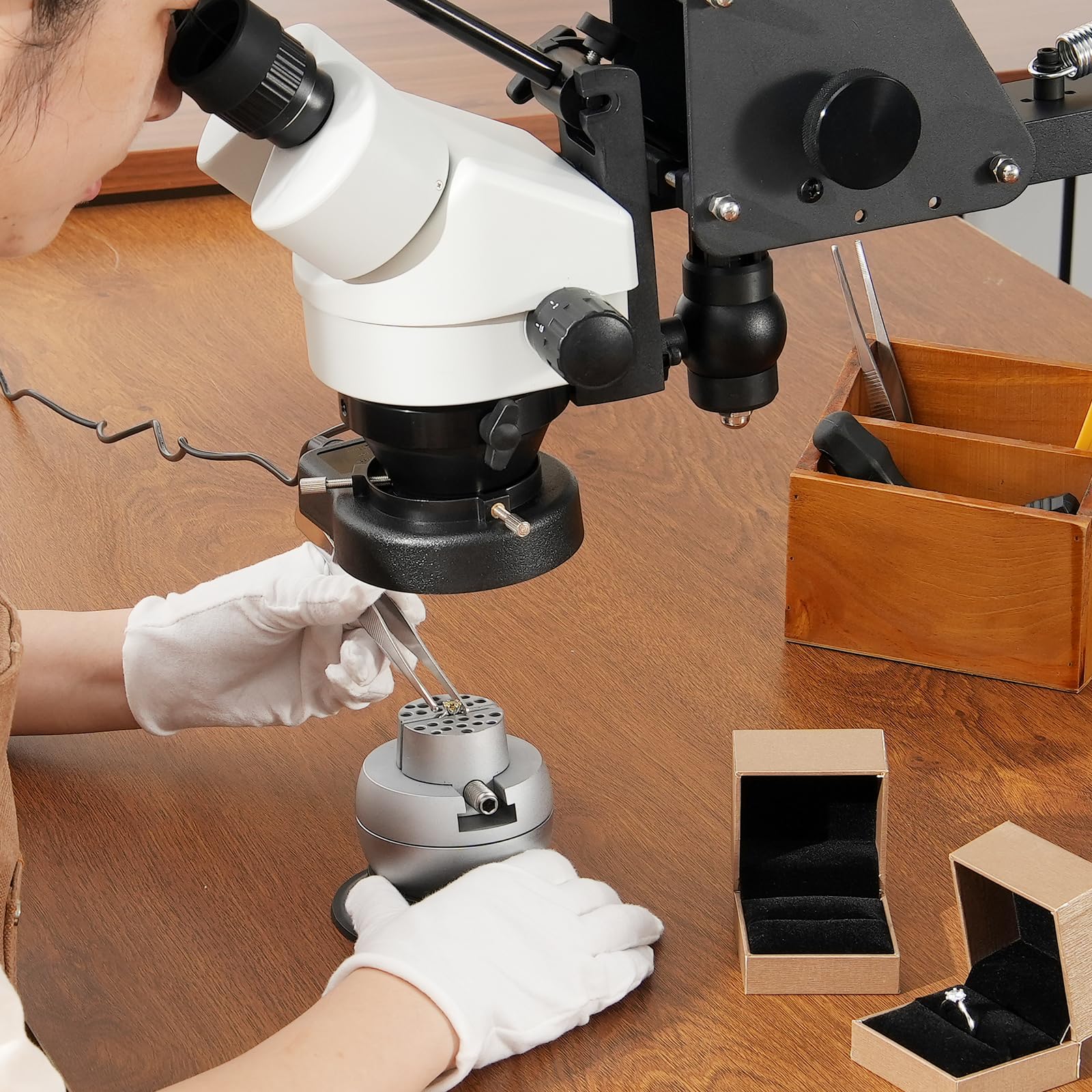VEVOR 7X-45X Magnification Jewelry Microscope with Spring Bracket - Multi-Directional Microscope with Integrated USB Ring LED Light & 360° Ball Vise for Jewelry Inlay, Watch Repair, Coin Appraisal & Gemstone Inspection