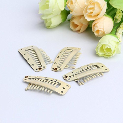 20 Pcs Beige Metal Snap Comb Wig Clips - 3.6cm 10-Teeth Hair Extension Clips with Rubber Grip for Secure Hold | Perfect for Wigs, Weaves & Cosplay Accessories
