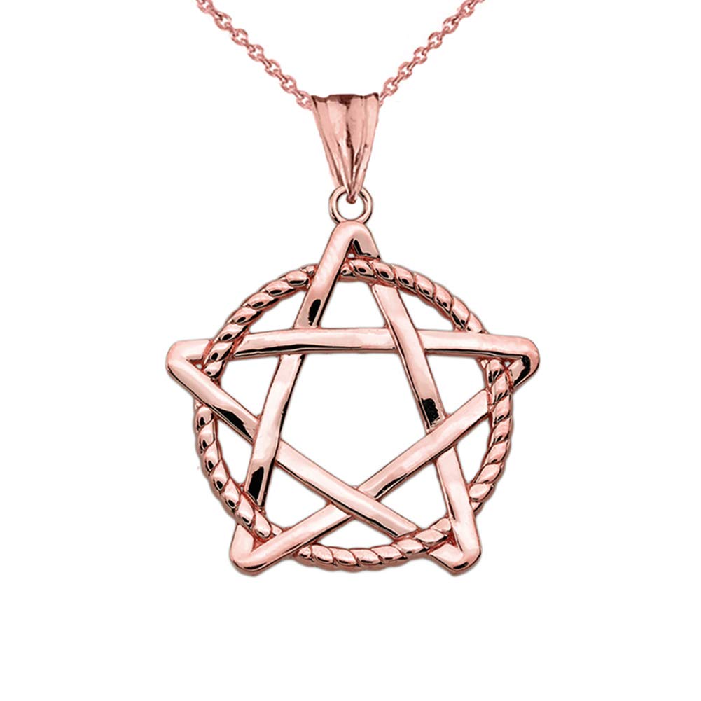 14K Rose Gold Pentagram Rope Pendant Necklace for Women - Elegant Wiccan Jewelry for Everyday Wear, Gift Giving & Spiritual Protection