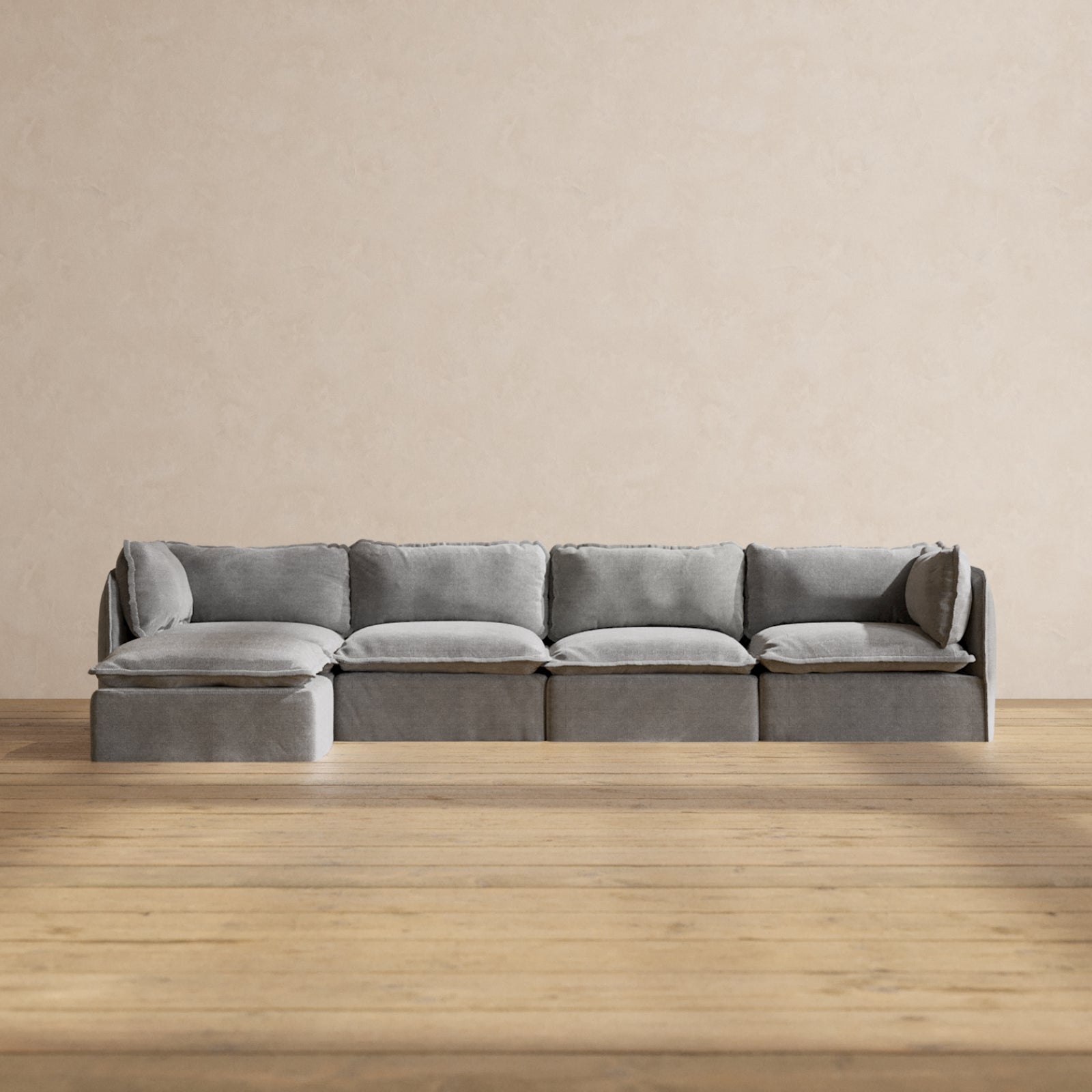 Modular Performance 4-Seater Sectional Sofa in Ash Gray | Modern L-Shaped Living Room Furniture for Family Gatherings & Movie Nights