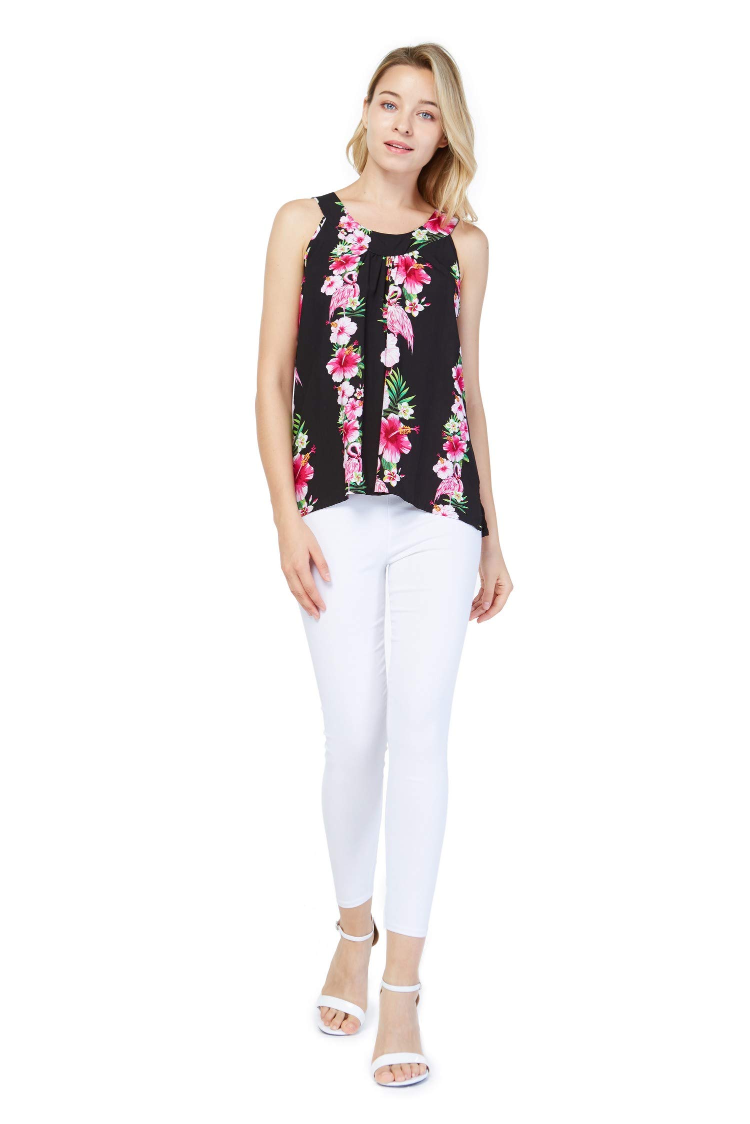 Hawaiian Women's Pink Hibiscus Vine Tank Top - Breathable Summer Beachwear for Vacation, Pool Party & Tropical Getaway