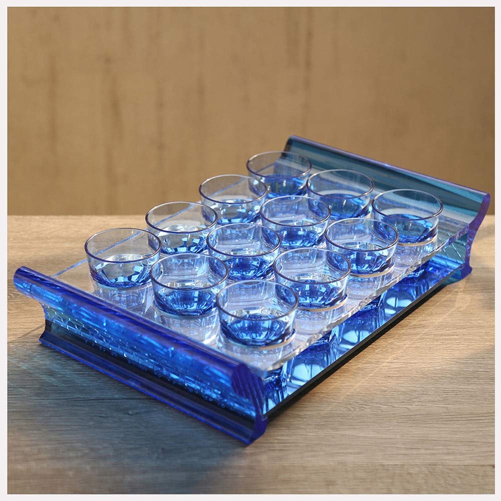 Clear Acrylic Wall Mounted Wine Rack - 12 Hole Shot Glass Holder for Whisky, Barware & Cup Organization | Durable Shock & Wear Resistant (44.1x25.8x8.8cm) | Perfect for Home Bars, Restaurants & Party Serving Trays - Blue