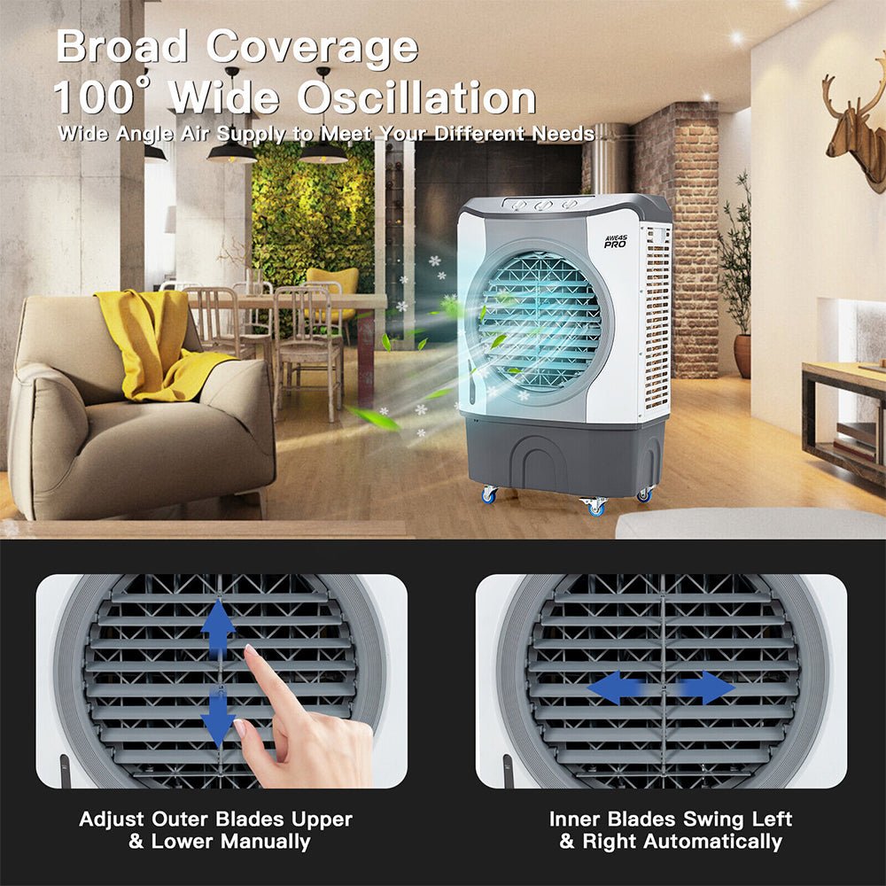 4-in-1 Portable Evaporative Air Cooler Fan - 9740 CFM High Capacity Cooling for Indoor & Outdoor Use - Perfect for Home, Office, Patio, and Garage