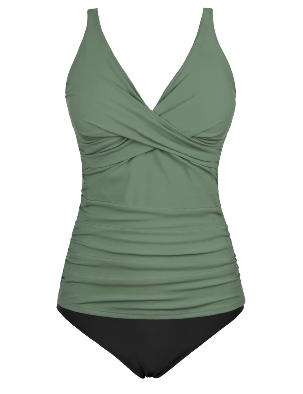 Hilor Women's Tummy Control Tankini Swimsuits - Front Twist V Neck Two Piece Bathing Suit with Shirred Design | Perfect for Beach Vacations, Pool Parties & Summer Getaways