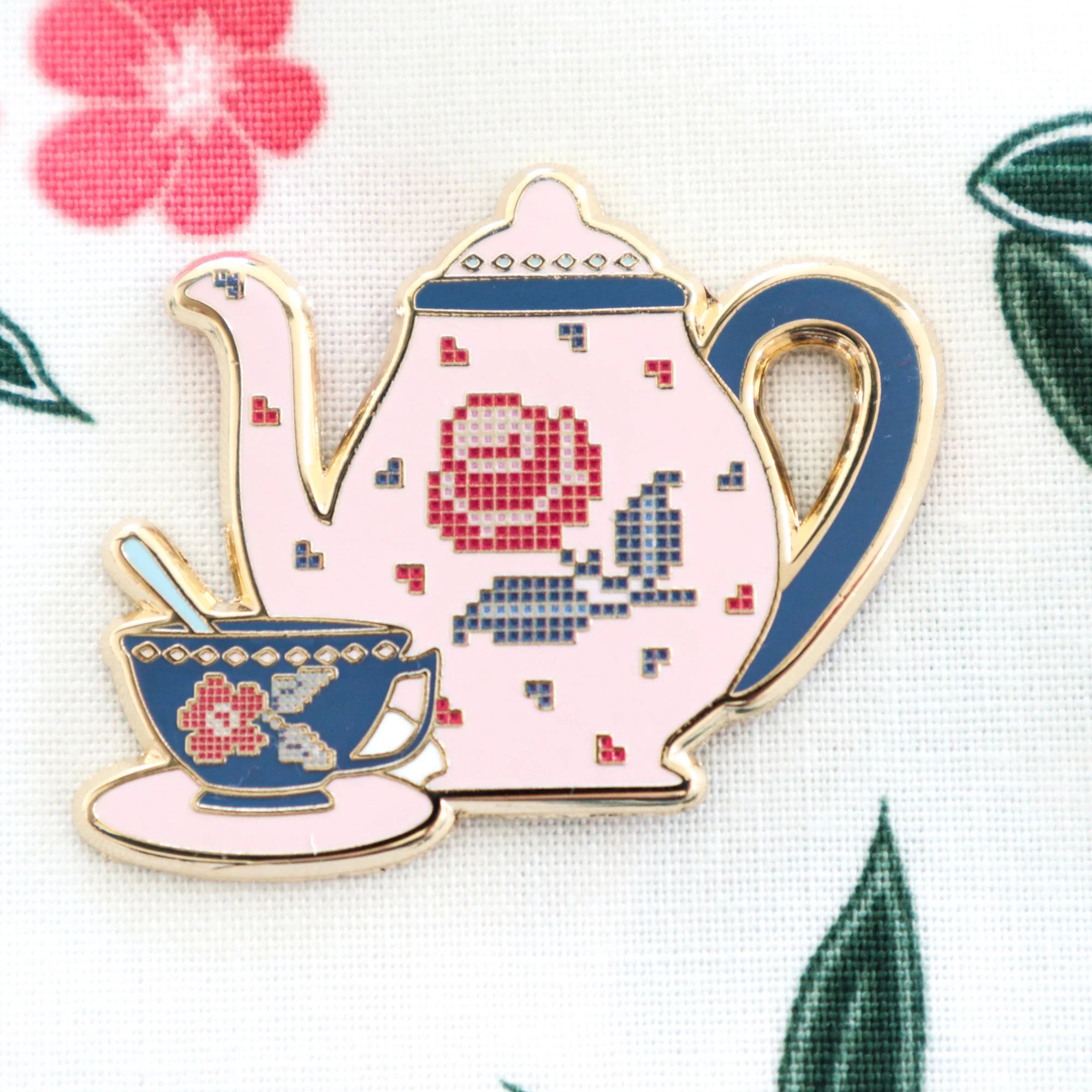 Flamingo Toes Rose Tea Set Needle Minder - Magnetic Pin Holder for Sewing, Quilting & Embroidery - Perfect for Crafters and DIY Enthusiasts
