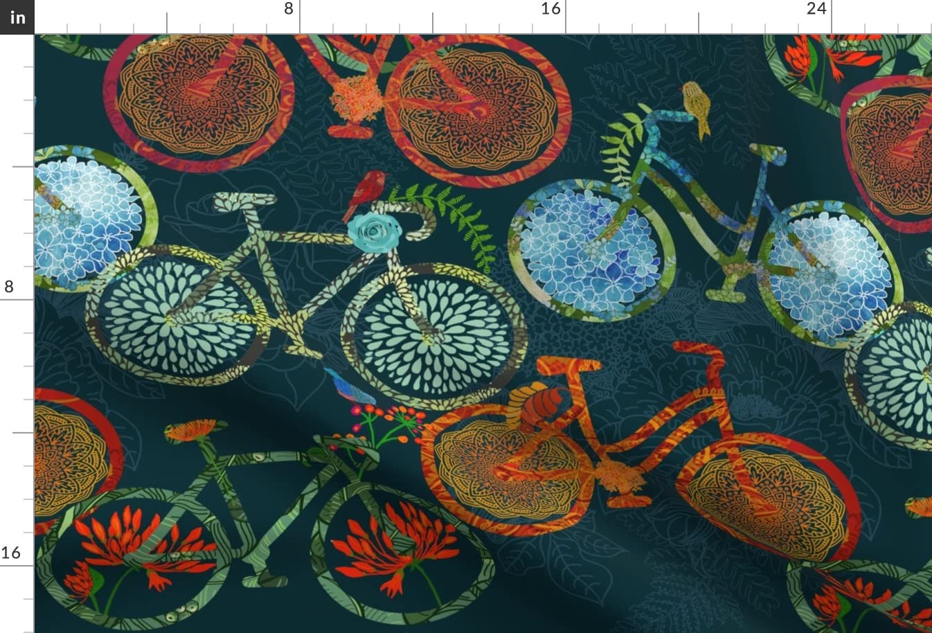 Floral Bike Cycling Folk Animal Spring Bloom Printed Satin Fabric by The Yard - Premium Sewing Material for Apparel, Fashion Blankets & Home Decor | Perfect for DIY Crafts, Quilting, Upholstery & Seasonal Decorations