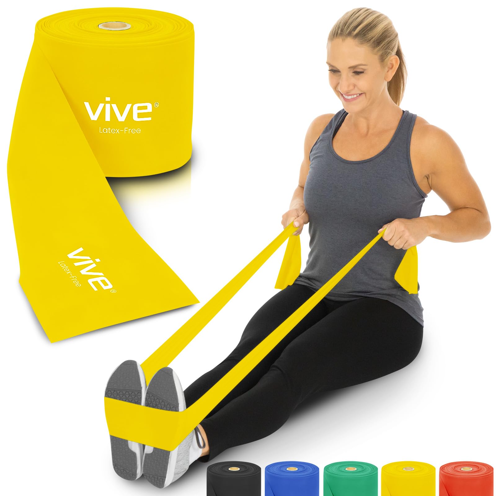 Vive Professional Resistance Bands - 25 Yard Non-Latex Roll for Physical Therapy, Strength Training, and Rehabilitation - Upper & Lower Body Workout Elastic Bands for Women and Men - Perfect for Home Gym, Yoga, Pilates, and CrossFit Training